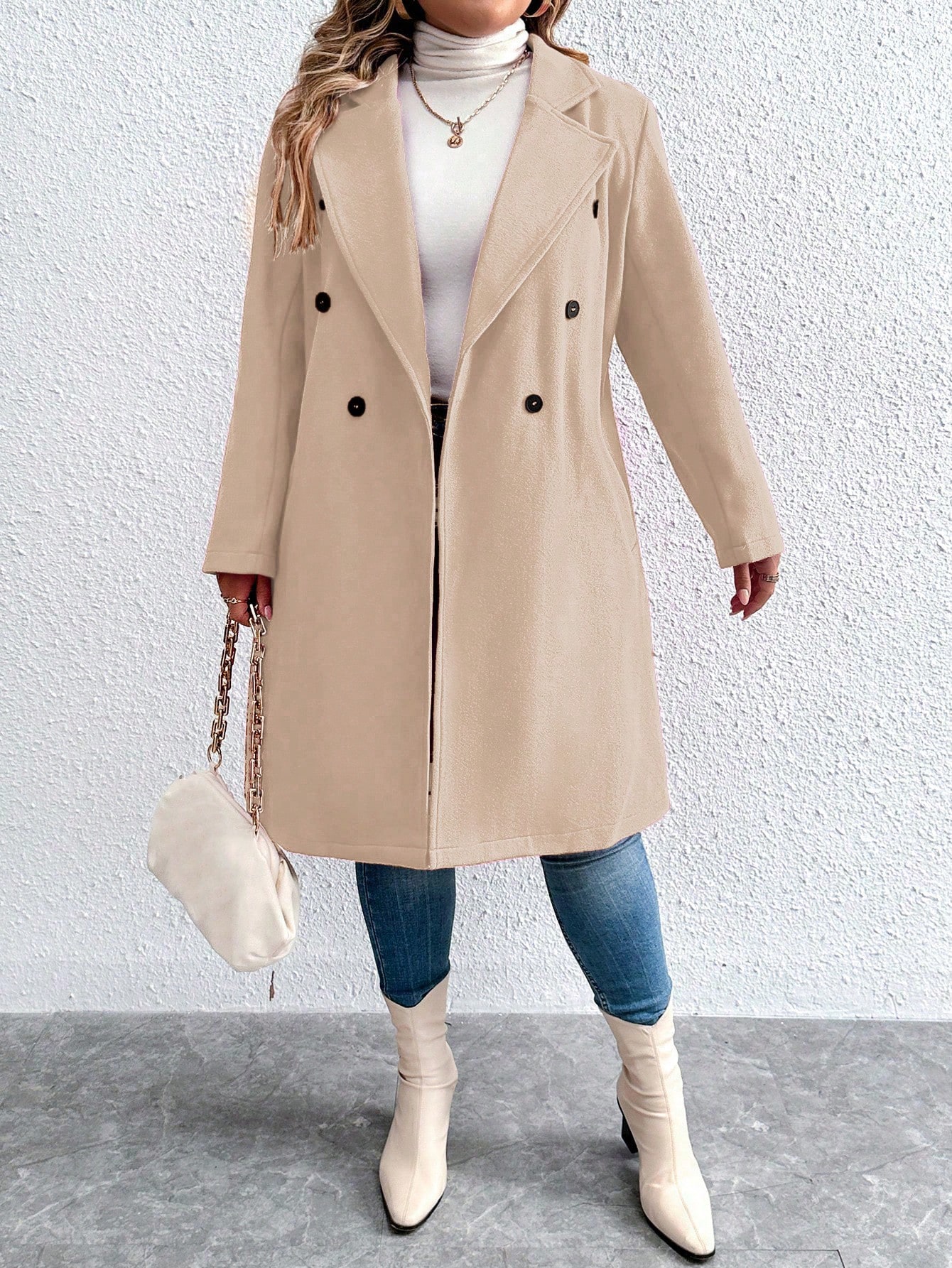 In Long Sleeve Plus Size Overcoats