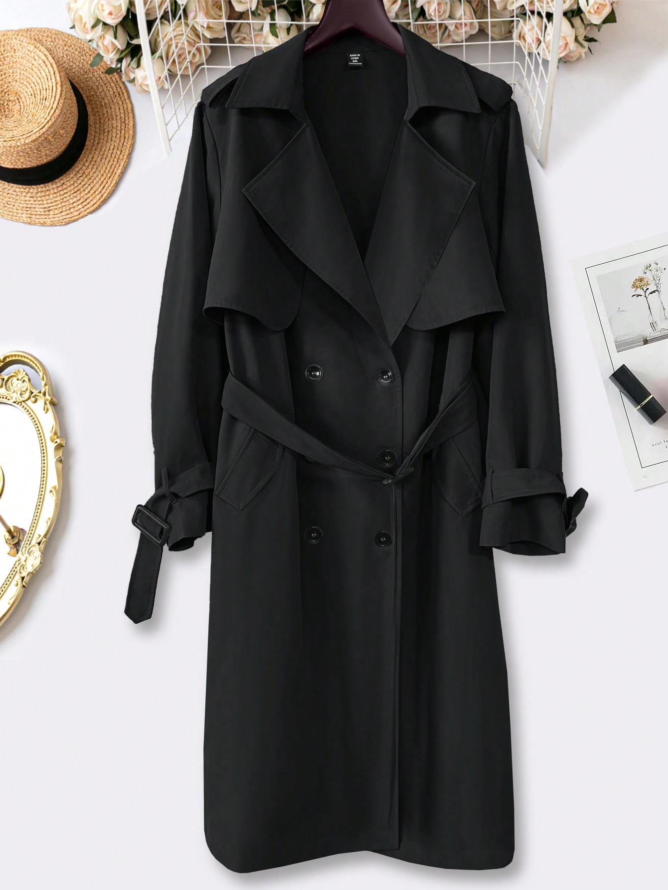 In Long Sleeve Plus Size Trench Coats