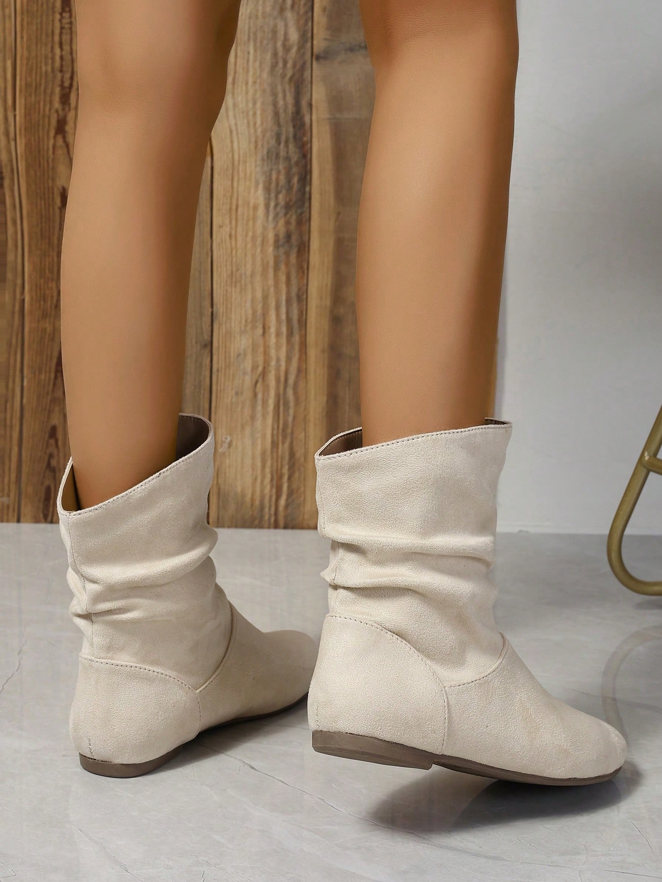 In Beige Women Mid-Calf Boots