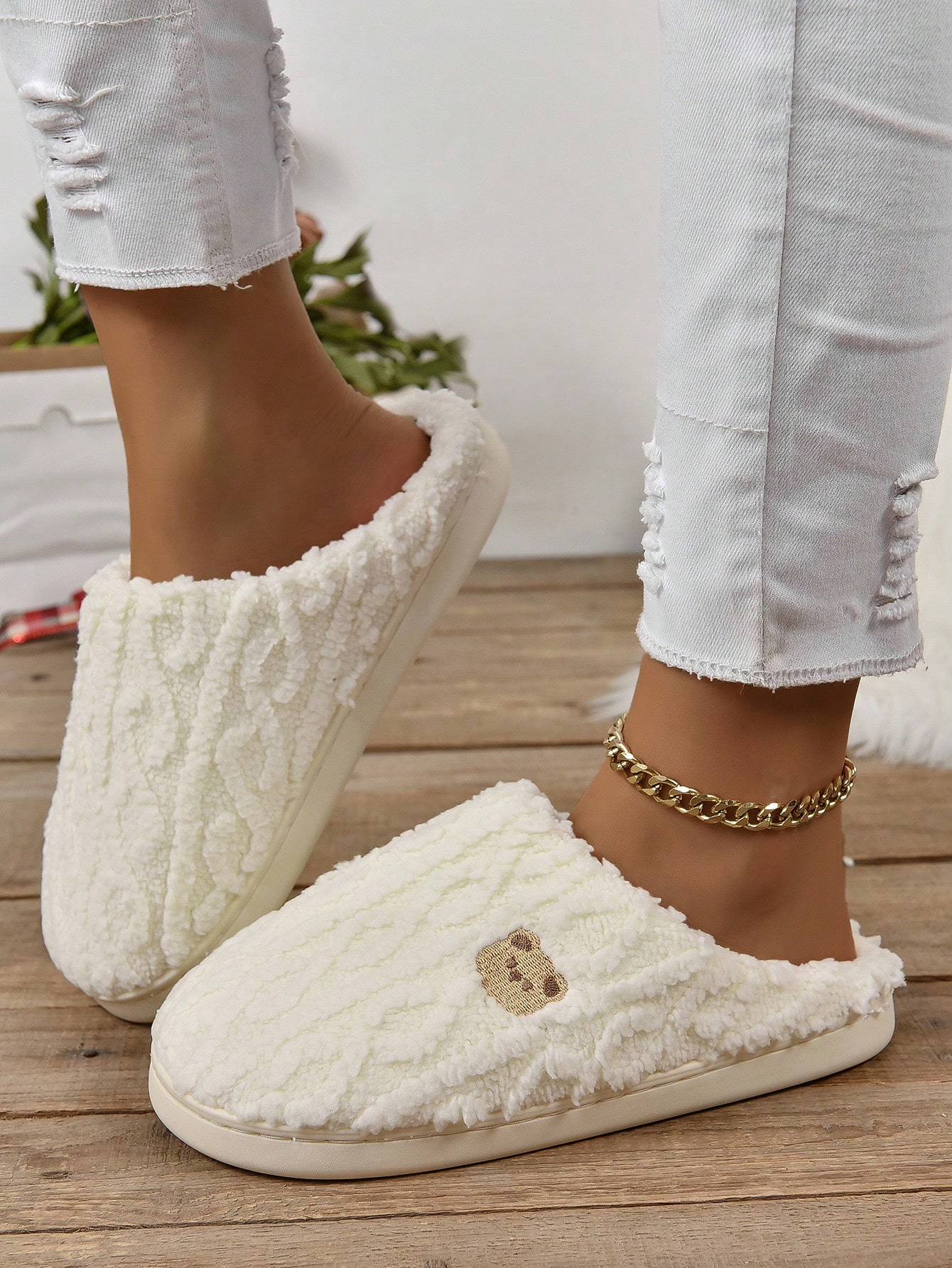 In Beige Women Home Slippers