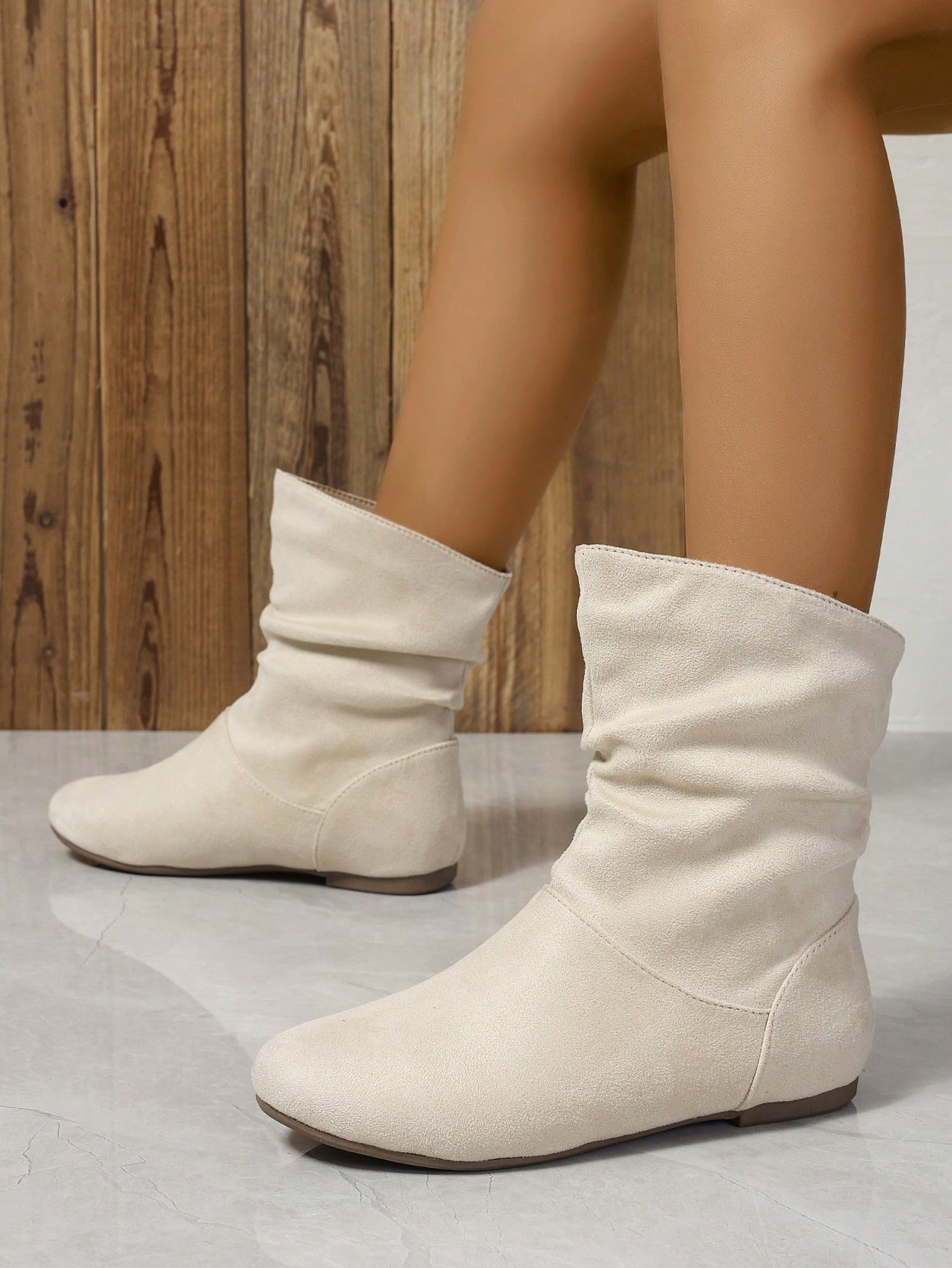 In Beige Women Mid-Calf Boots