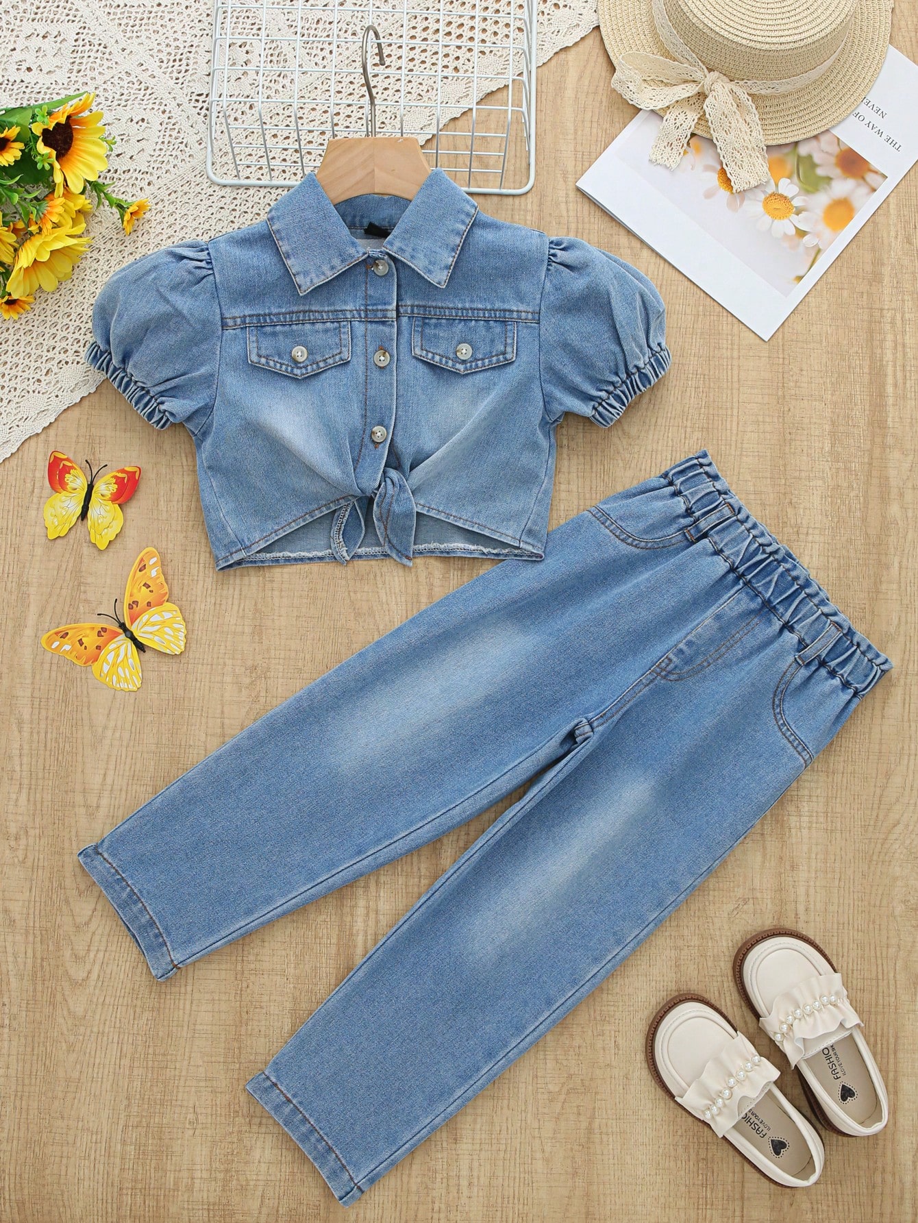 Young Girls Denim Two-piece Outfits