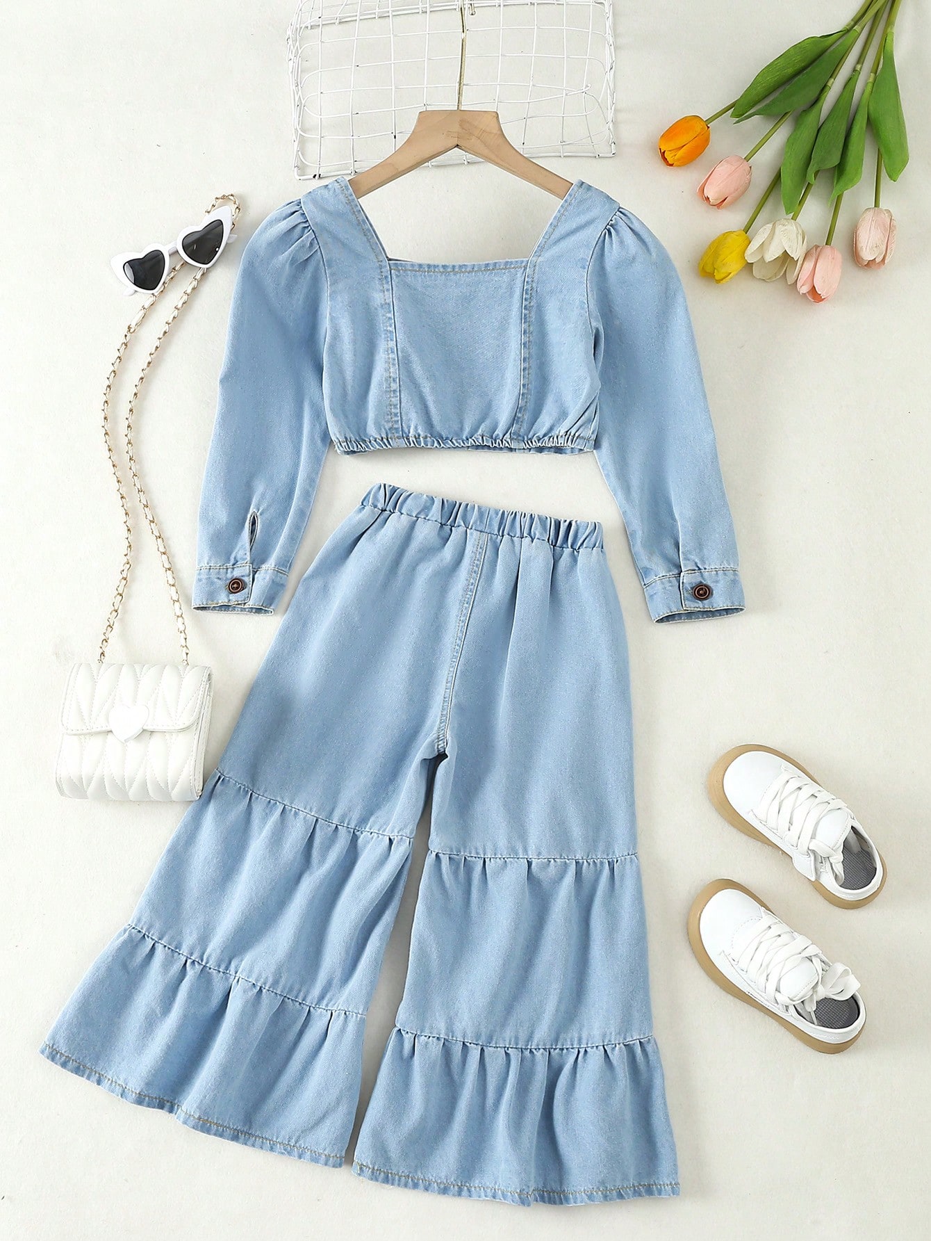 Young Girls Denim Two-piece Outfits