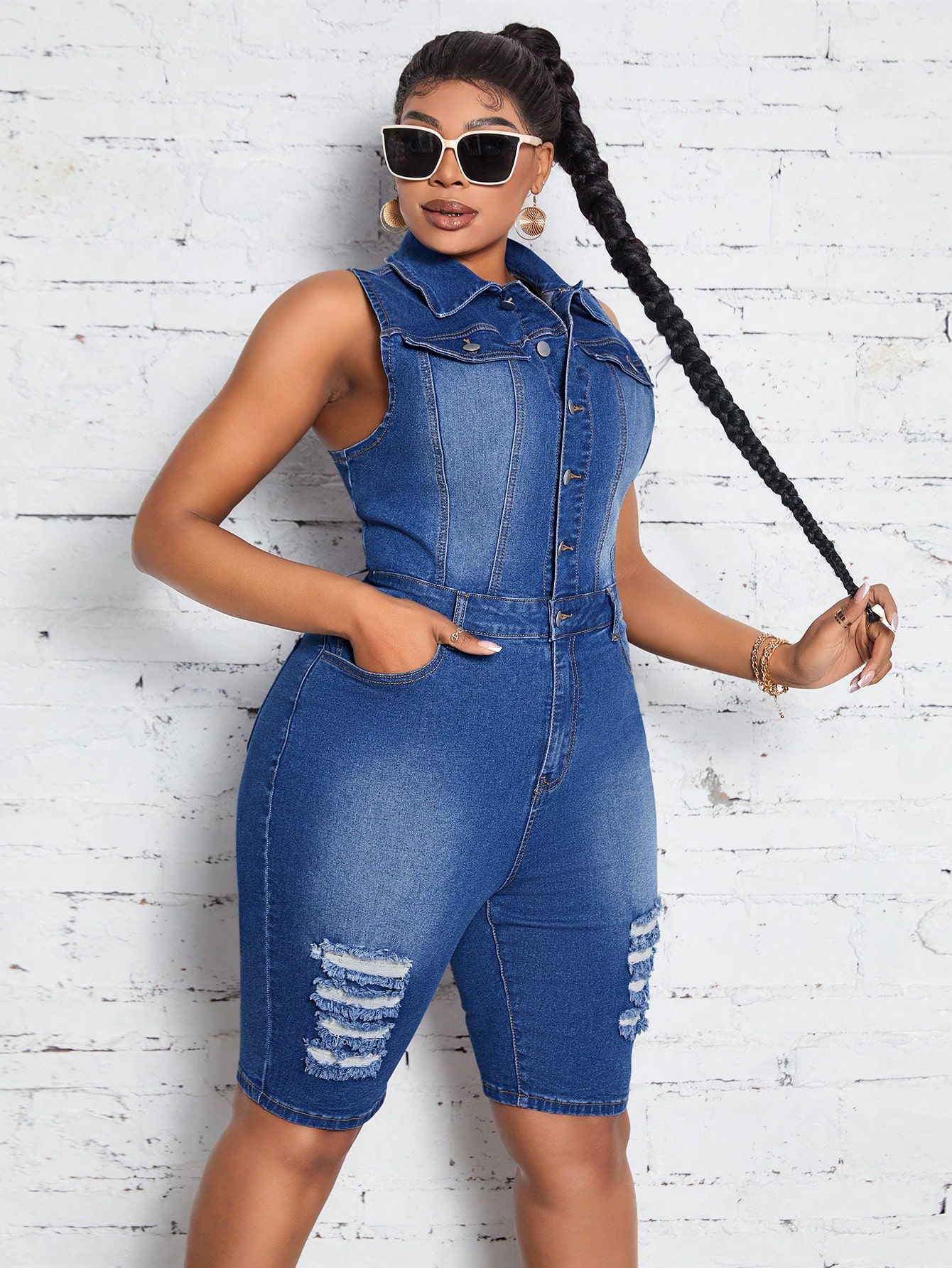 In Casual Plus Size Denim Overalls