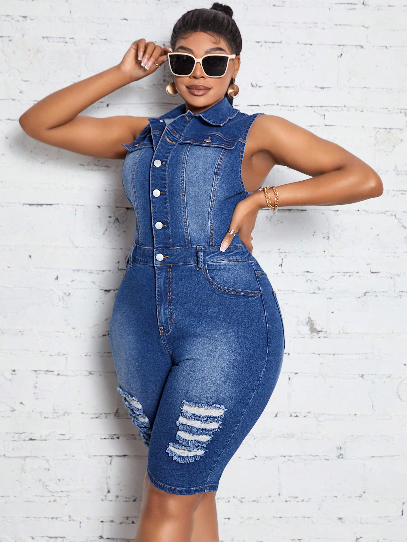 In Casual Plus Size Denim Overalls