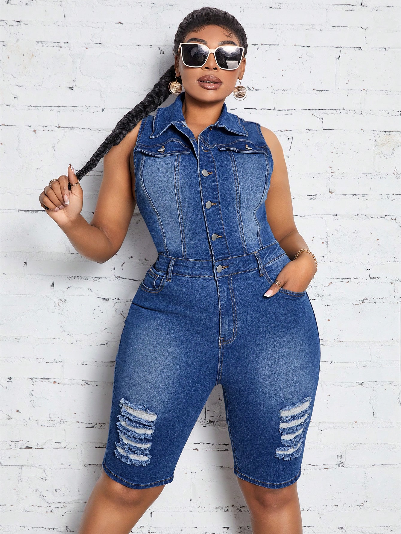 In Casual Plus Size Denim Overalls