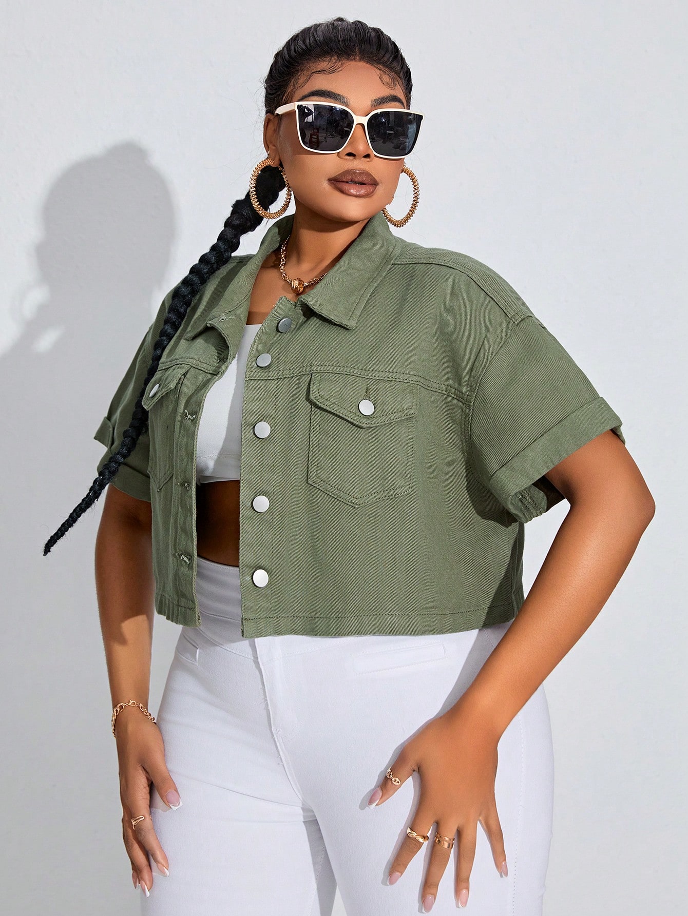 In Short Sleeve Plus Size Denim Jackets