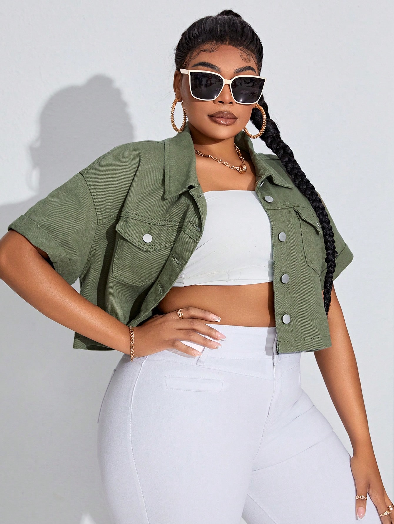 In Short Sleeve Plus Size Denim Jackets