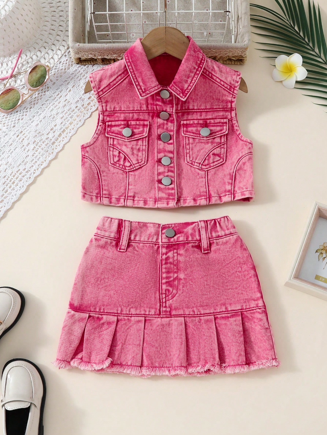 Young Girls Denim Two-piece Outfits