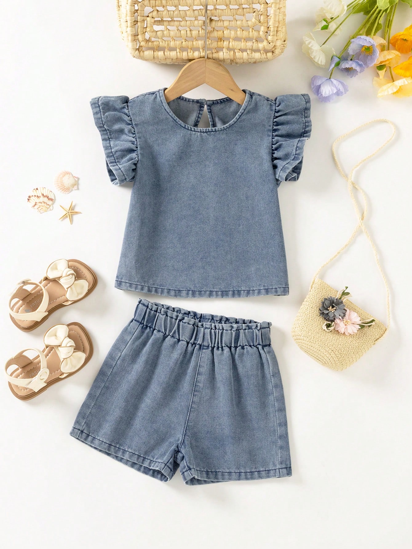 Young Girls Denim Two-piece Outfits