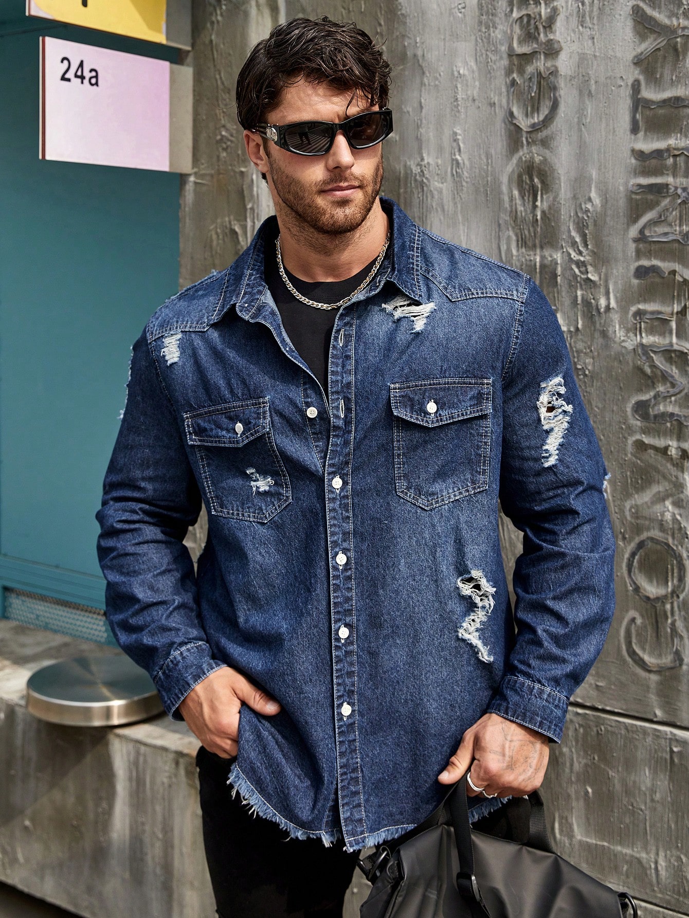 Men Plus Size Denim Shirts