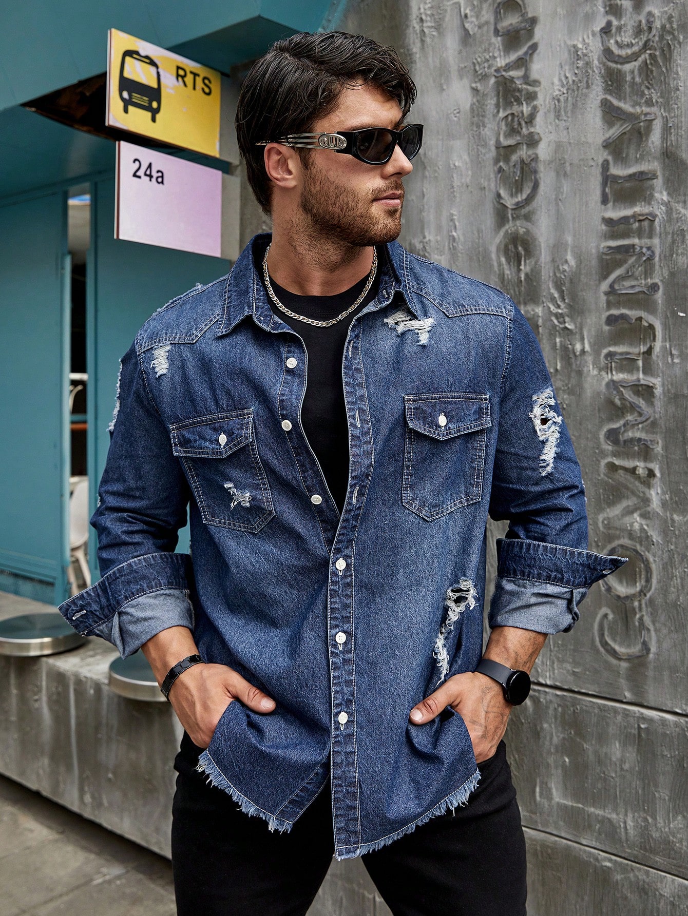 Men Plus Size Denim Shirts