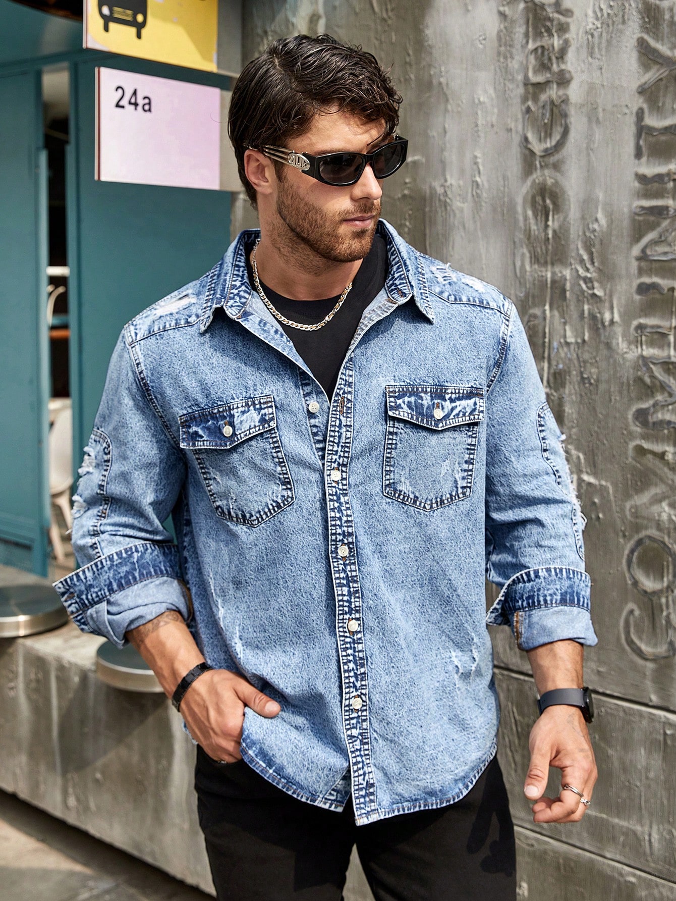 Men Plus Size Denim Shirts