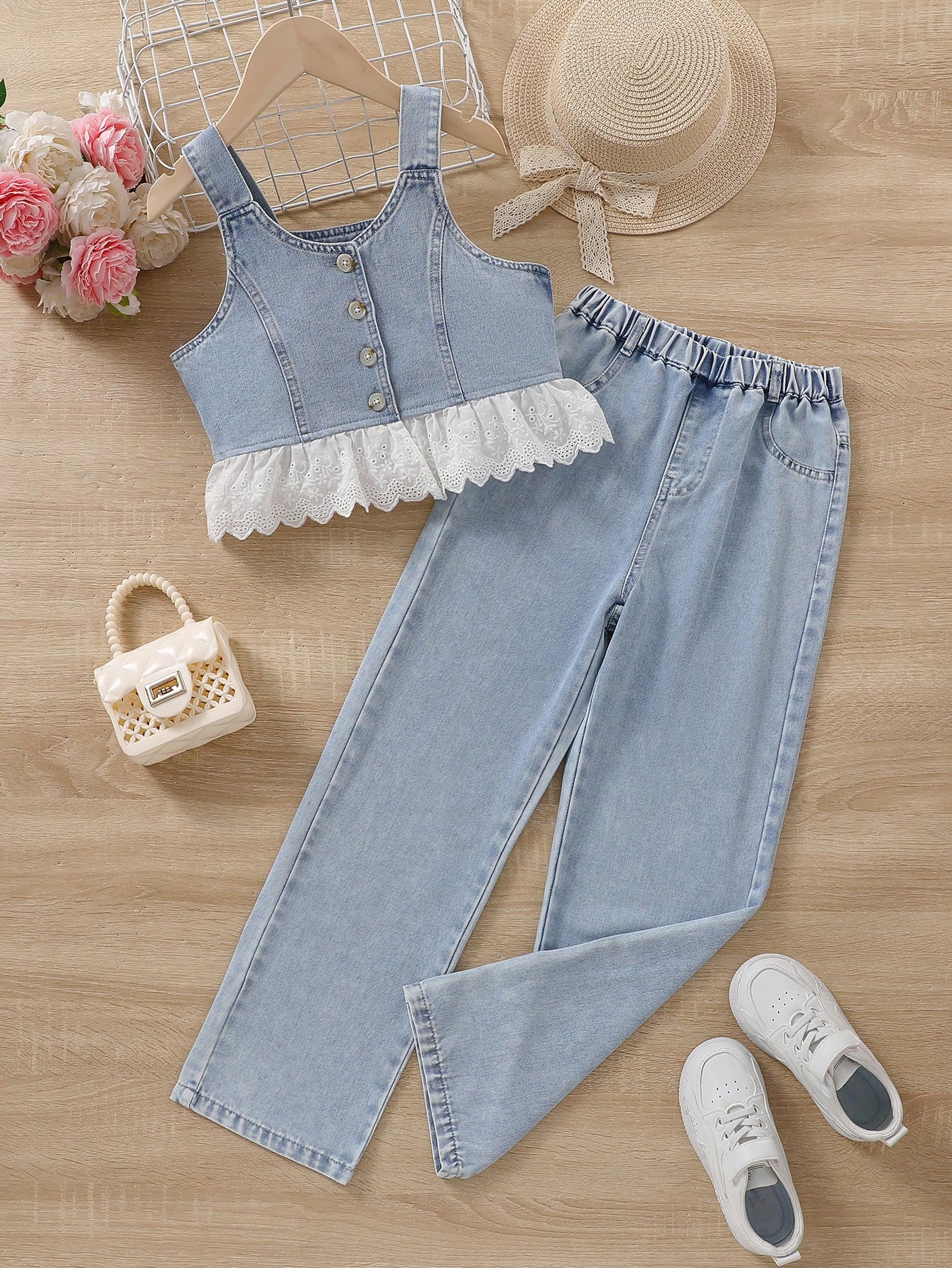 Tween Girls Denim Two-piece Outfits