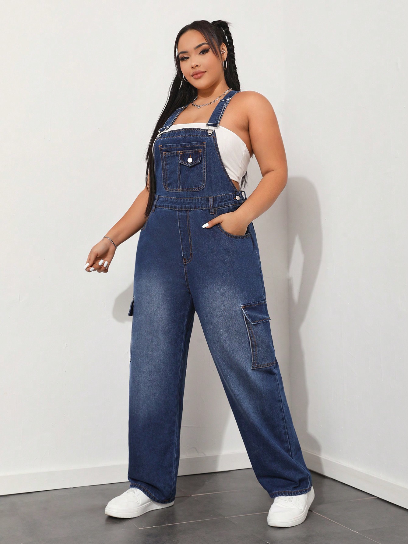 In Casual Plus Size Denim Overalls