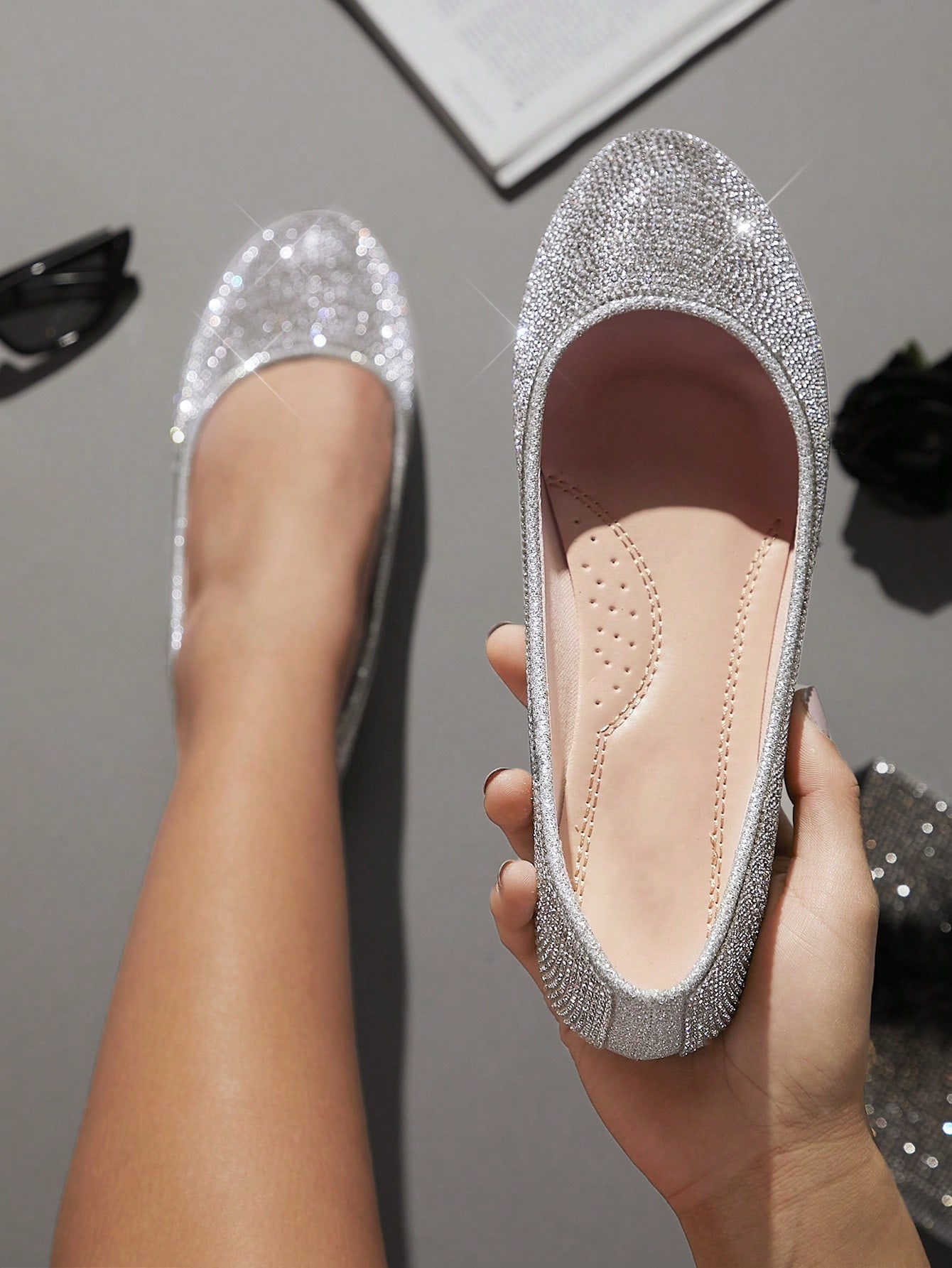 In Silver Women Flats