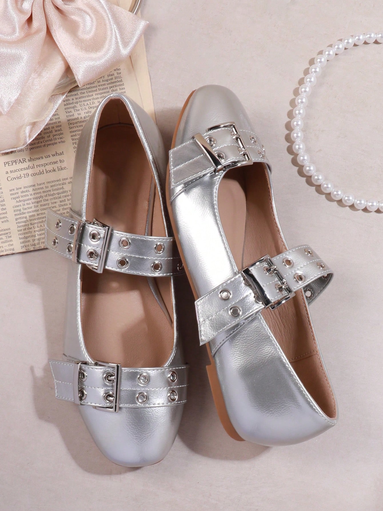 In Silver Women Flats