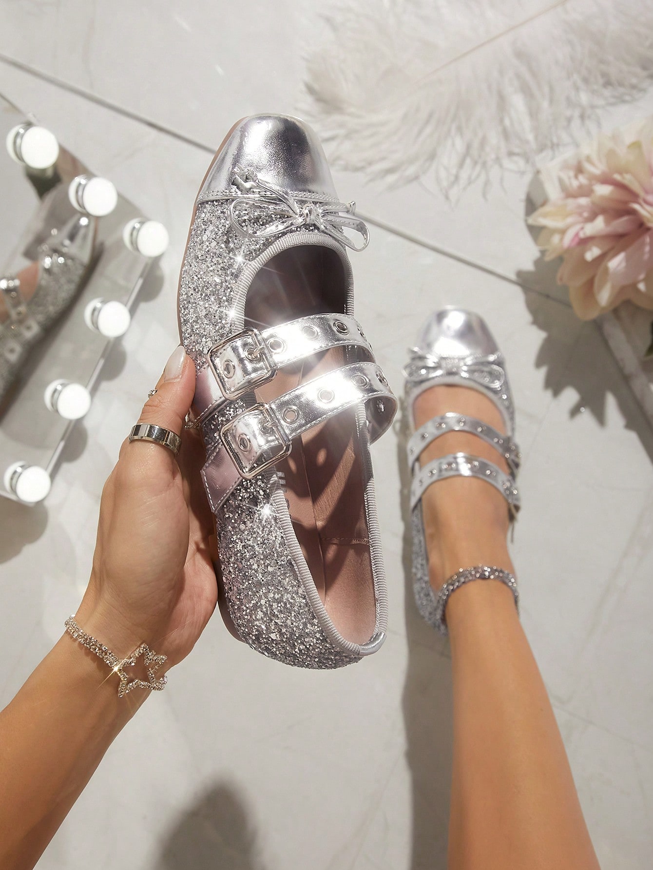 In Silver Women Flats