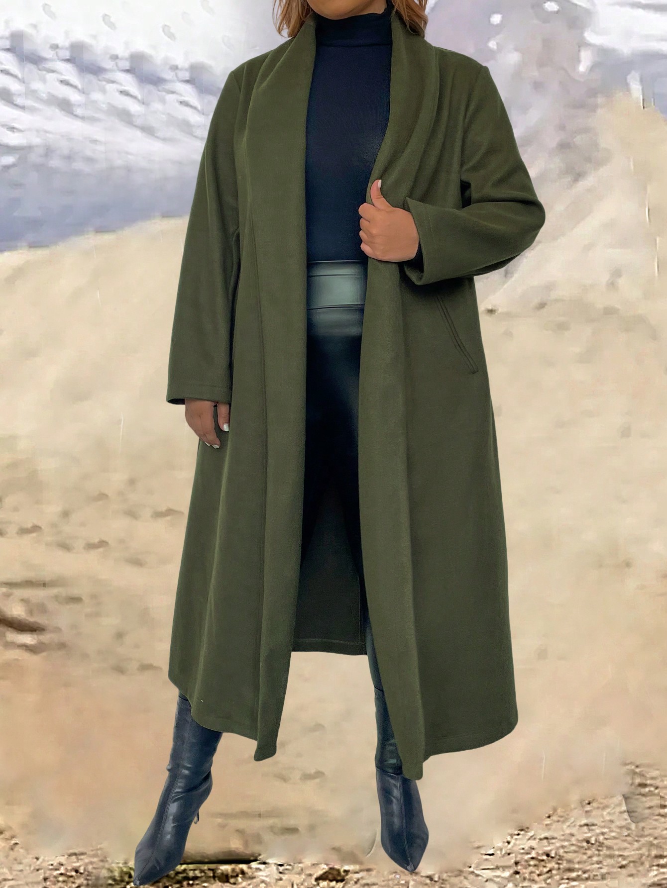 In Long Sleeve Plus Size Overcoats