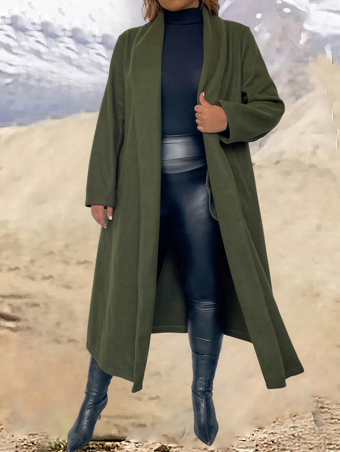 In Long Sleeve Plus Size Overcoats