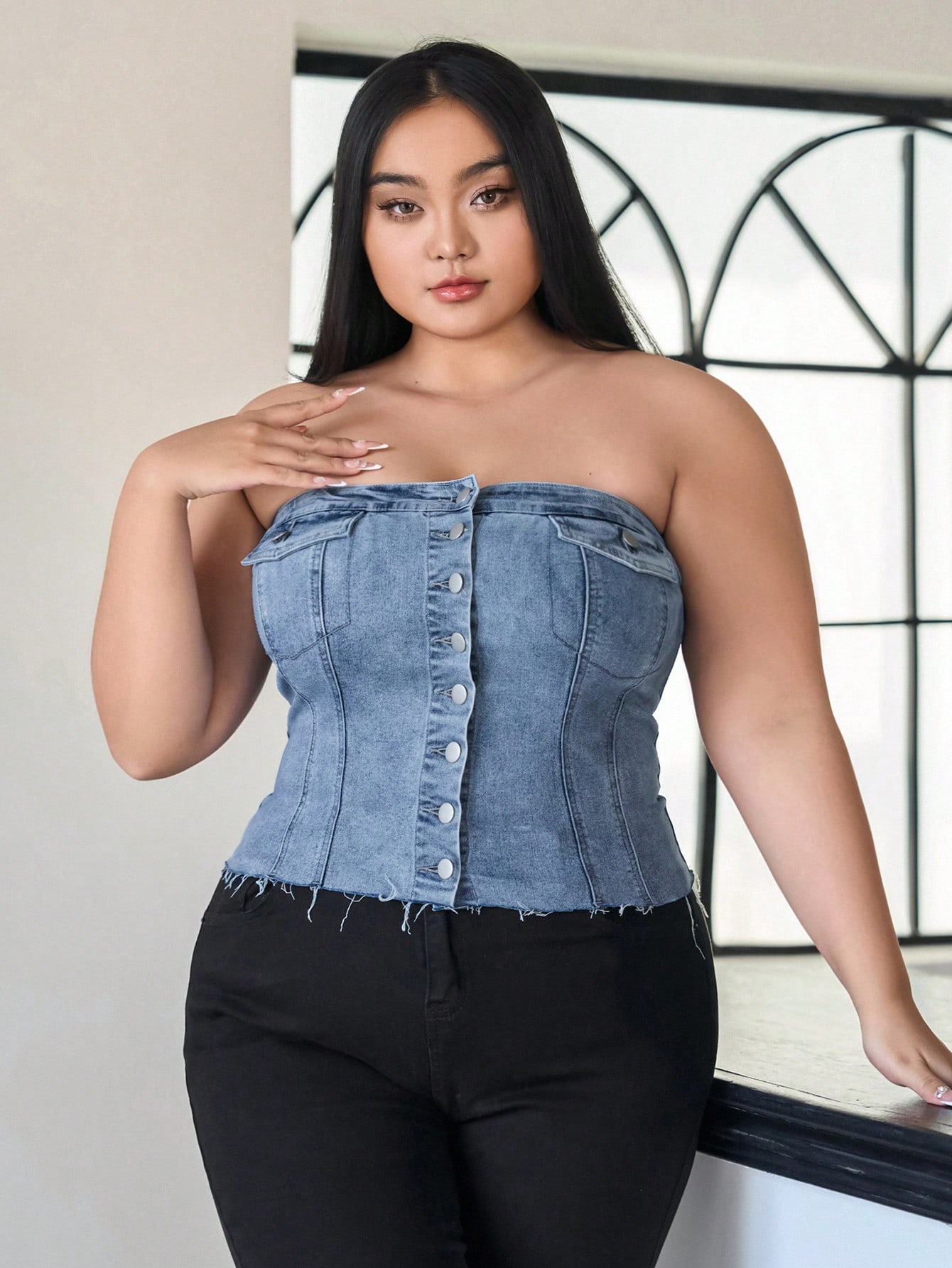 In Blue Plus Size Denim Tops