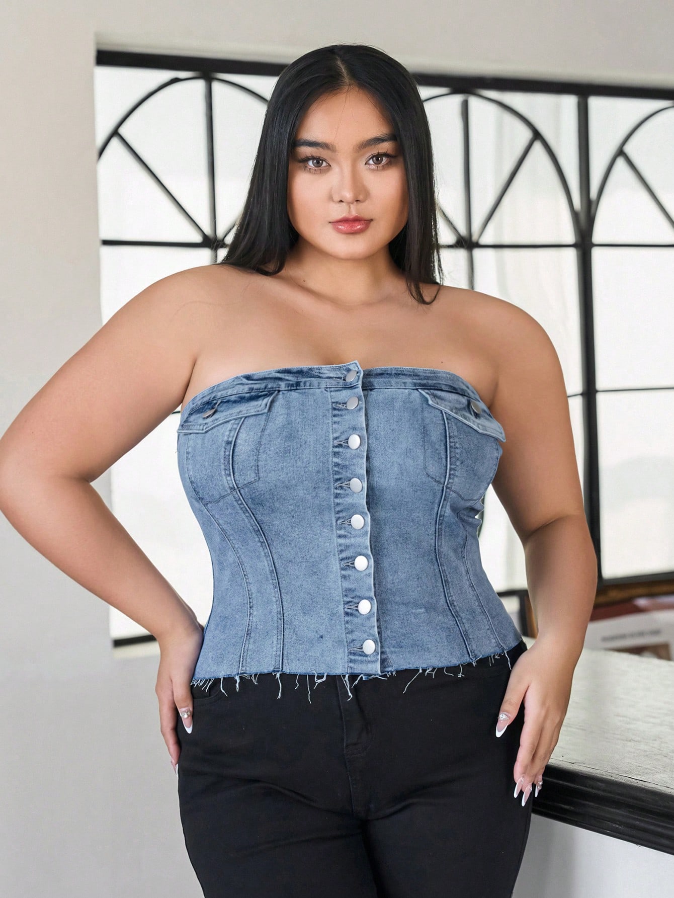 In Blue Plus Size Denim Tops