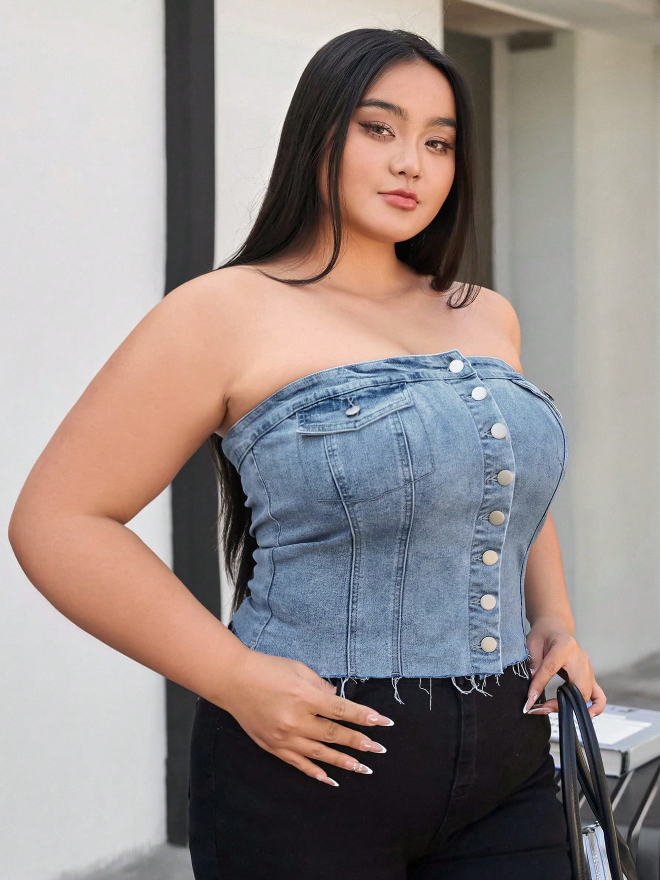 In Blue Plus Size Denim Tops