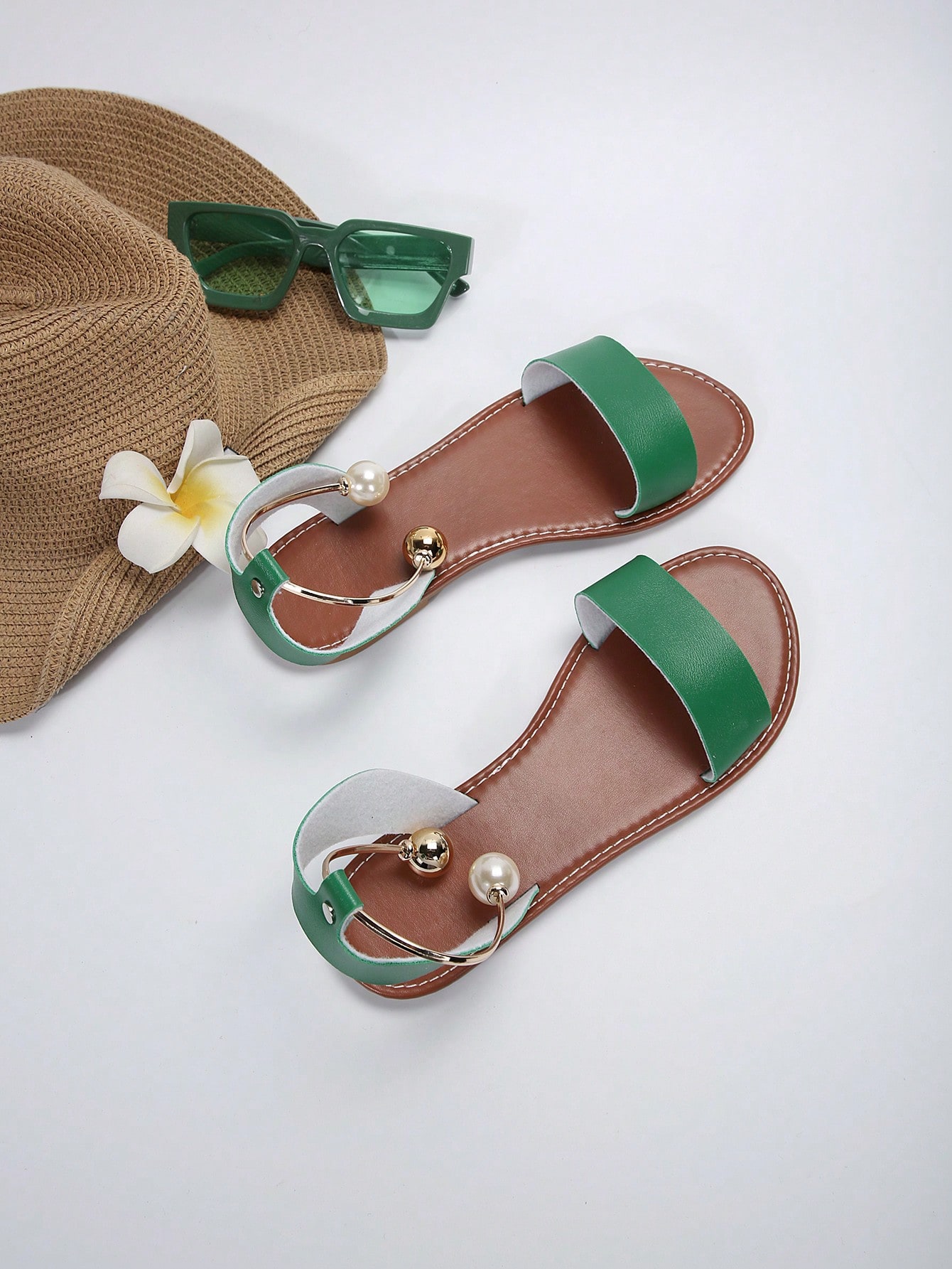 In Green Women Flat Sandals