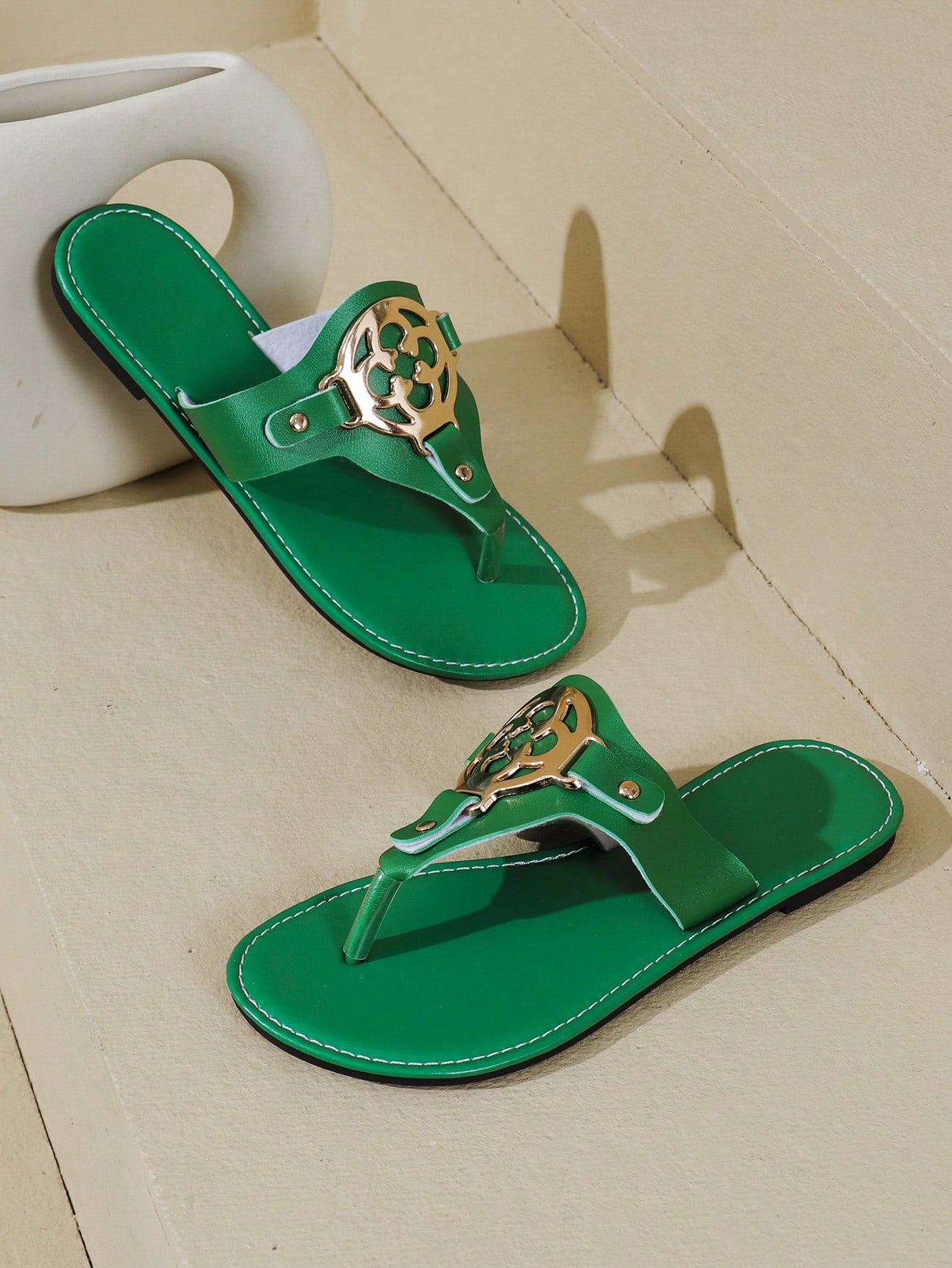 In Green Women Flat Sandals