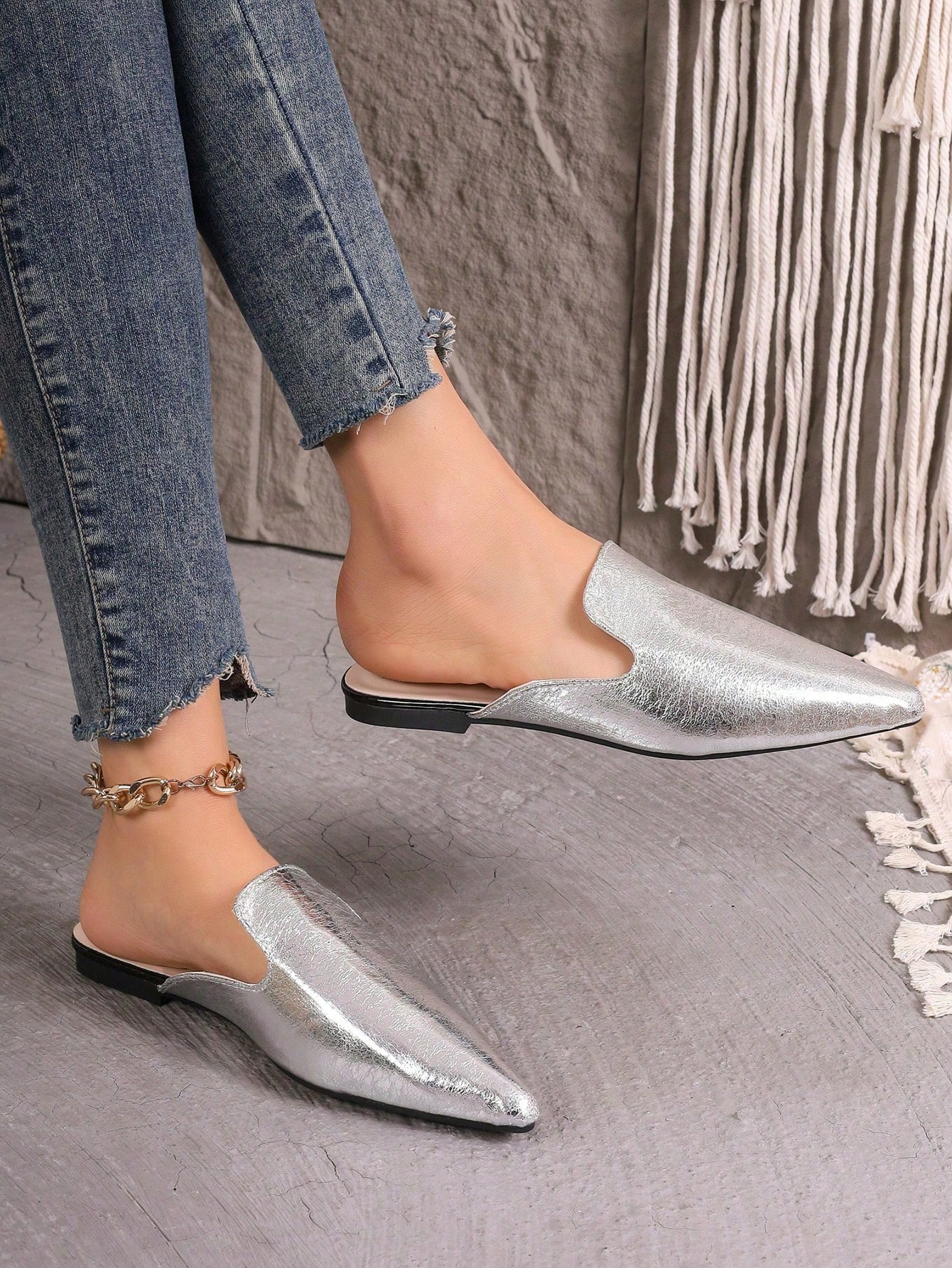 In Silver Women Flats