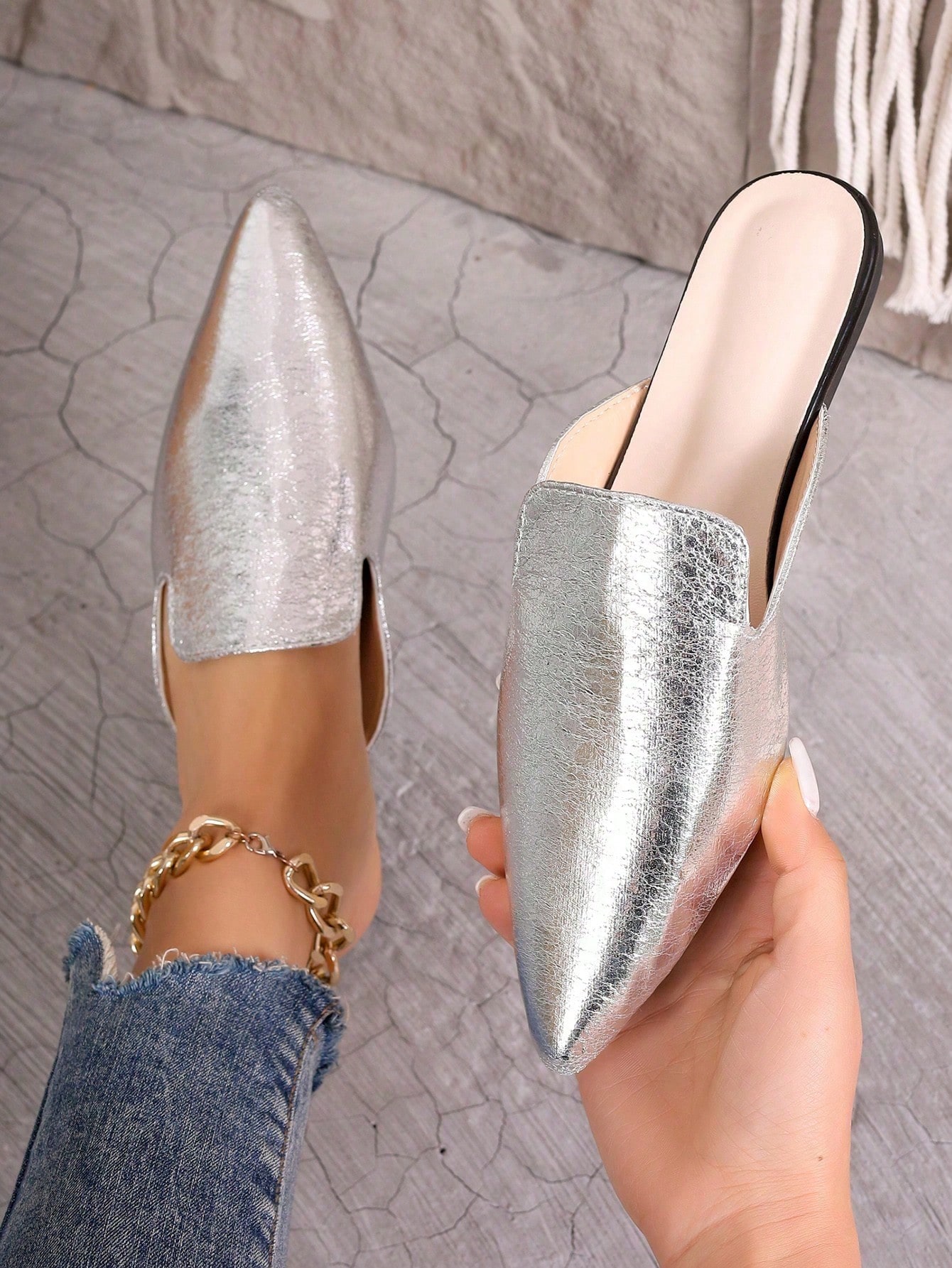 In Silver Women Flats