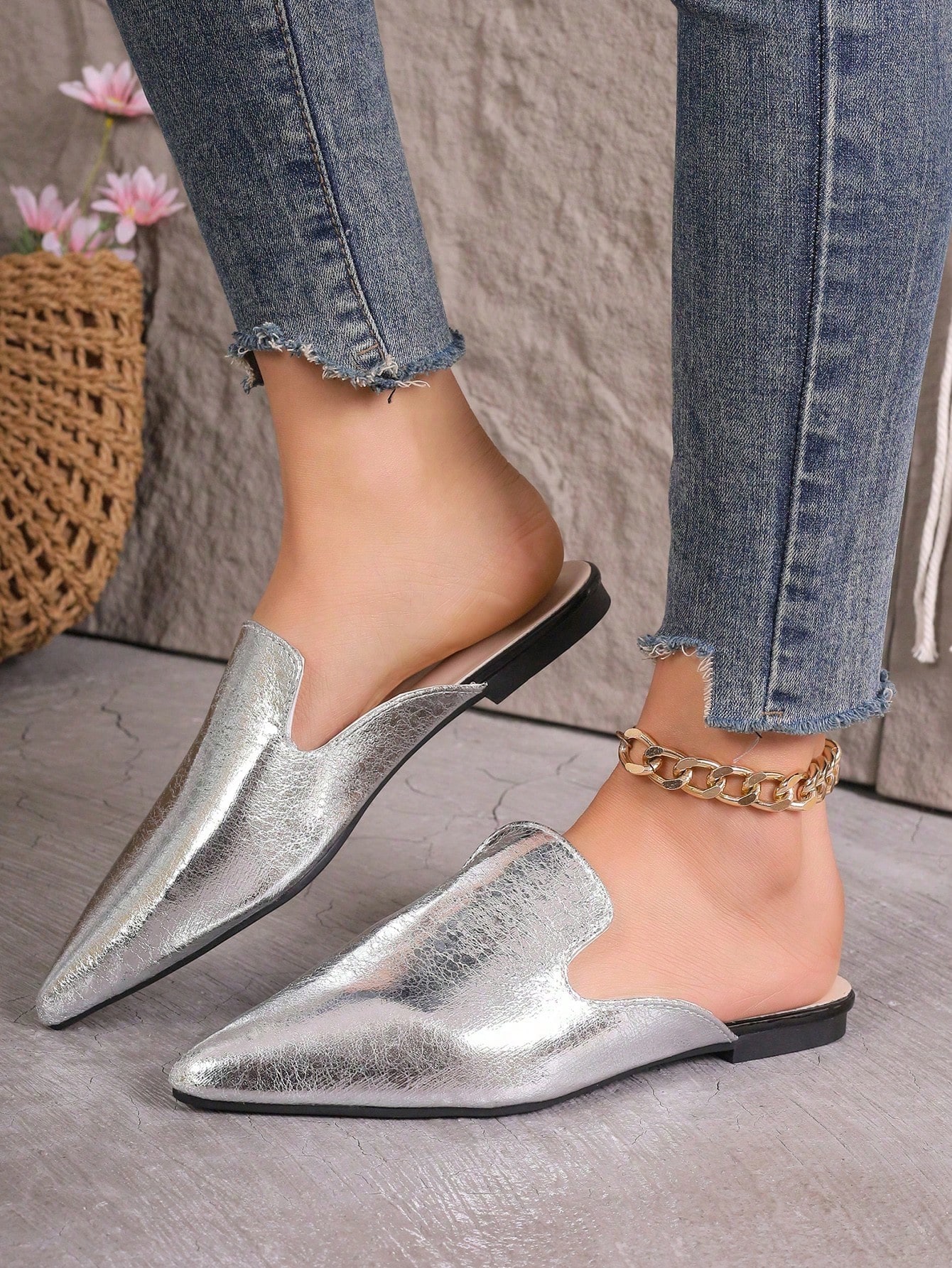 In Silver Women Flats