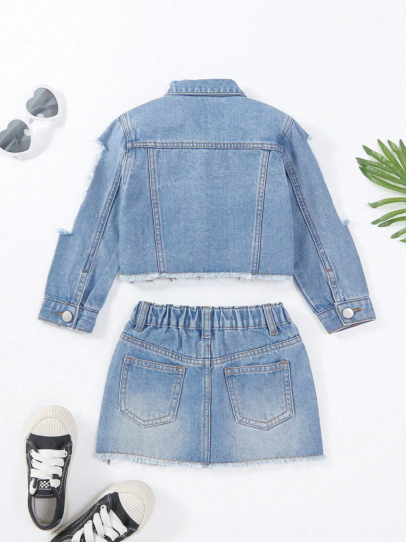 Young Girls Denim Two-piece Outfits