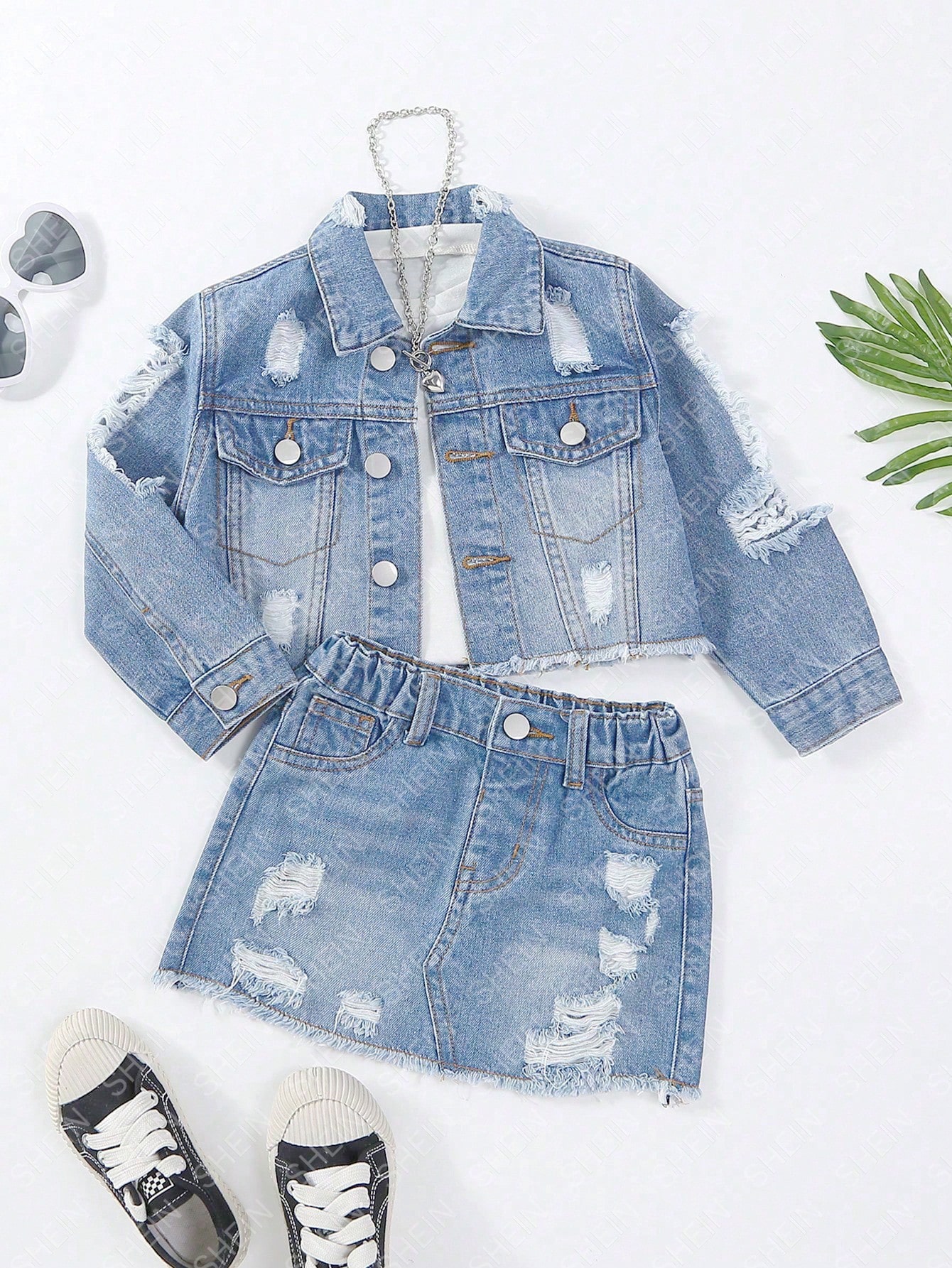 Young Girls Denim Two-piece Outfits