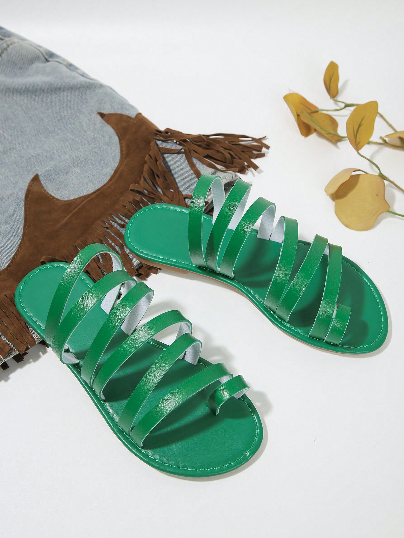 In Green Women Flat Sandals