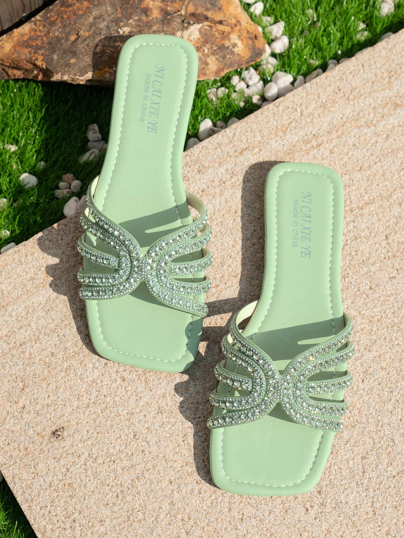 In Green Women Flat Sandals