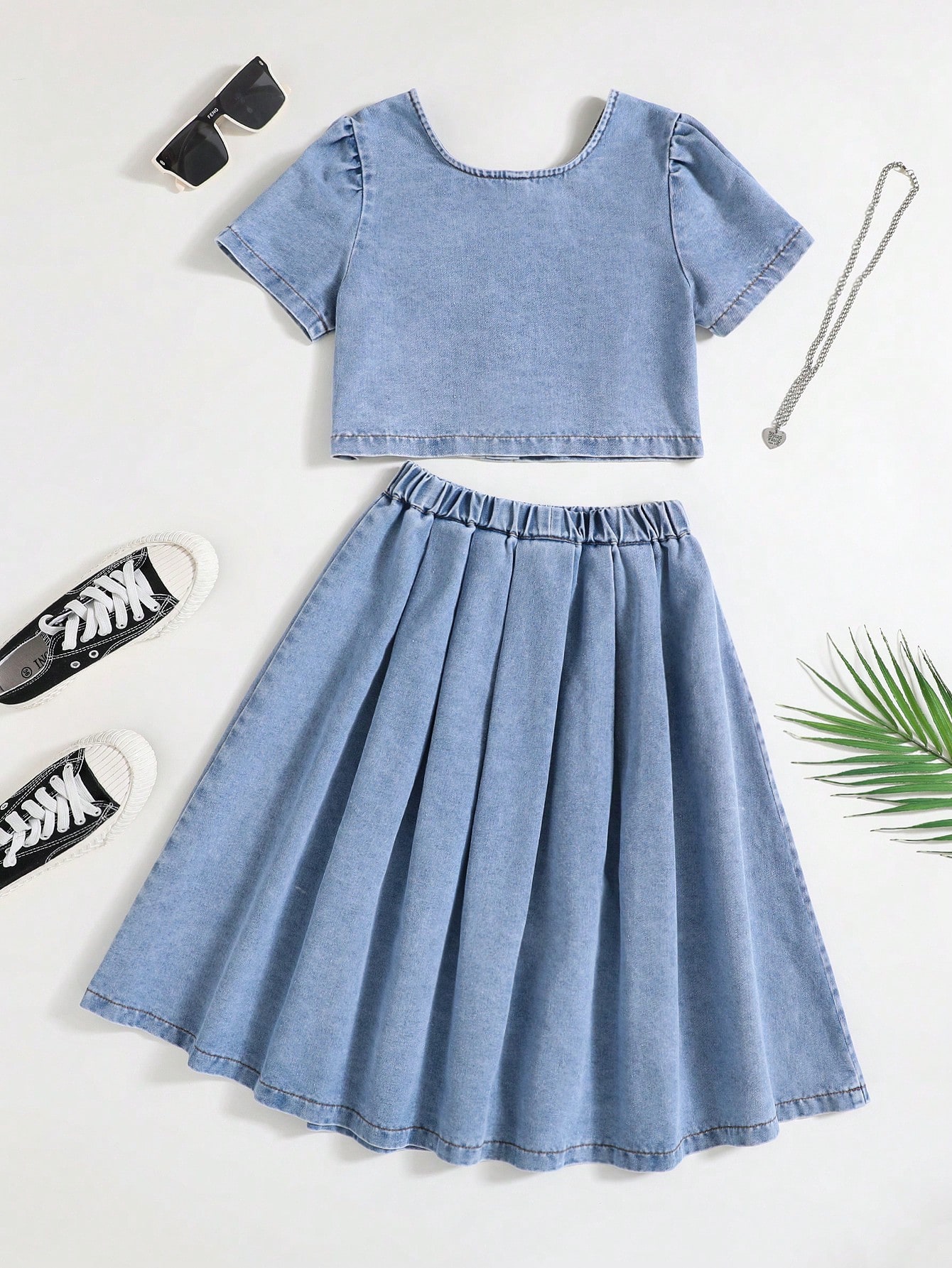 Tween Girls Denim Two-piece Outfits