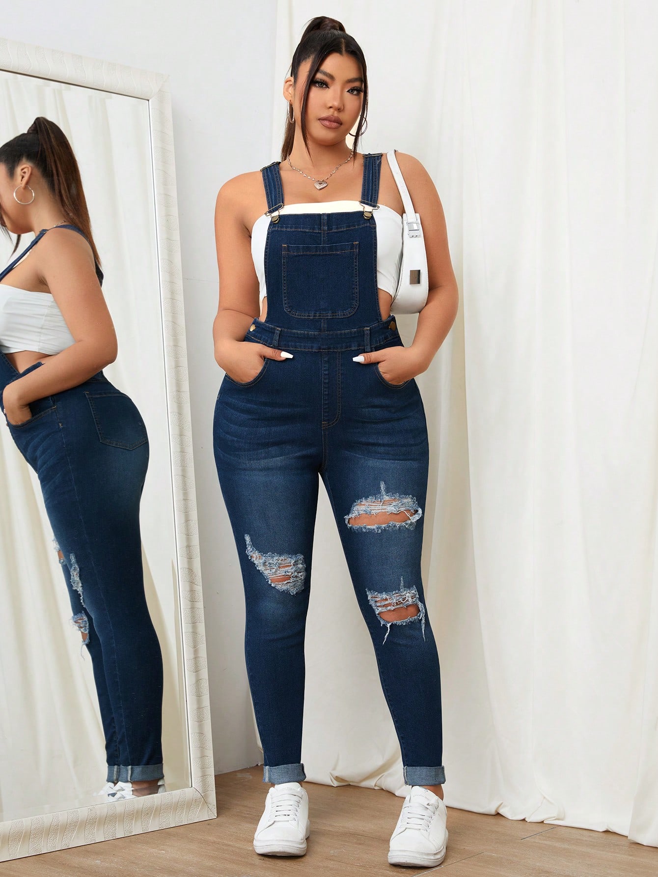 In Casual Plus Size Denim Overalls