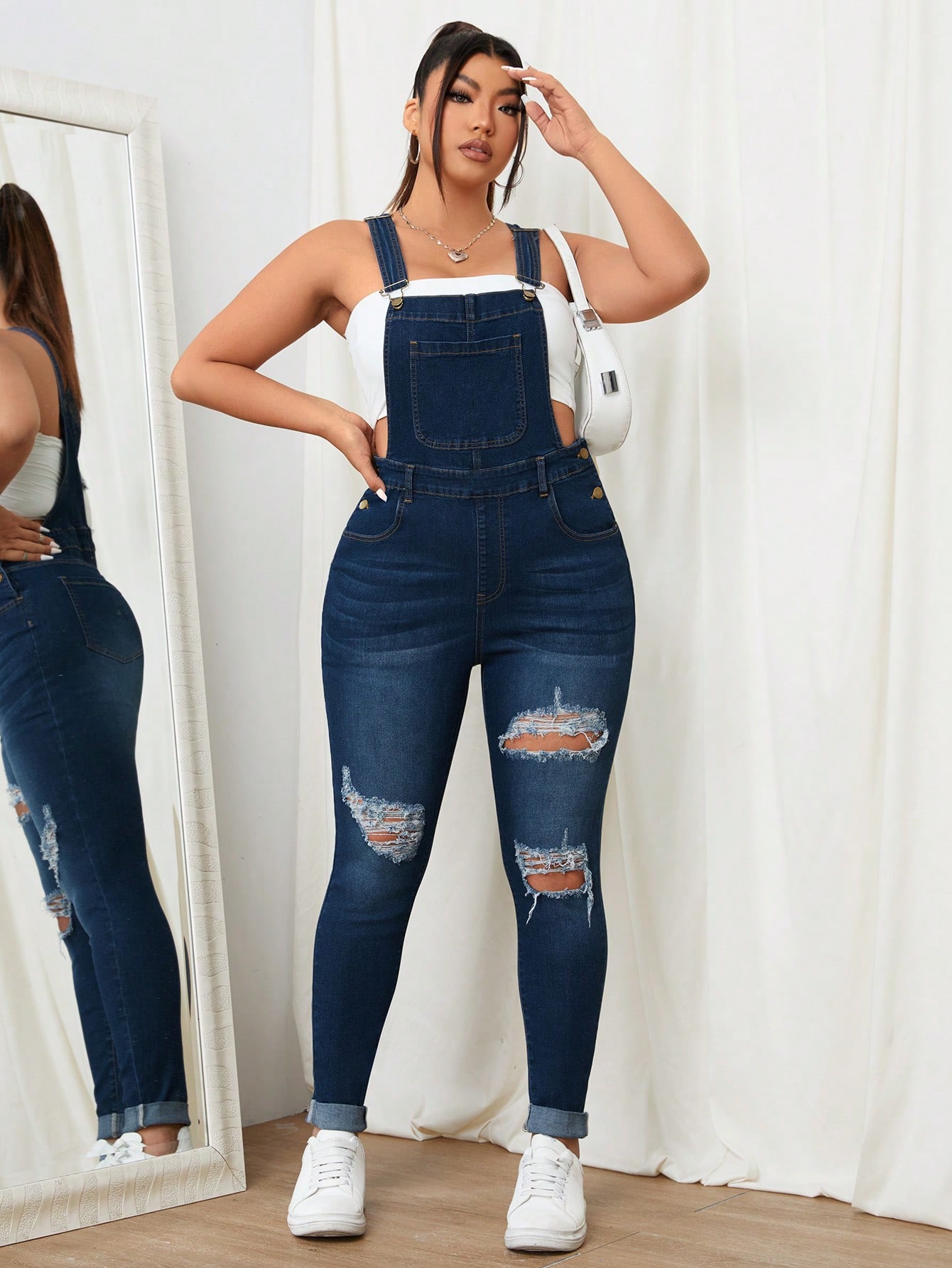 In Casual Plus Size Denim Overalls