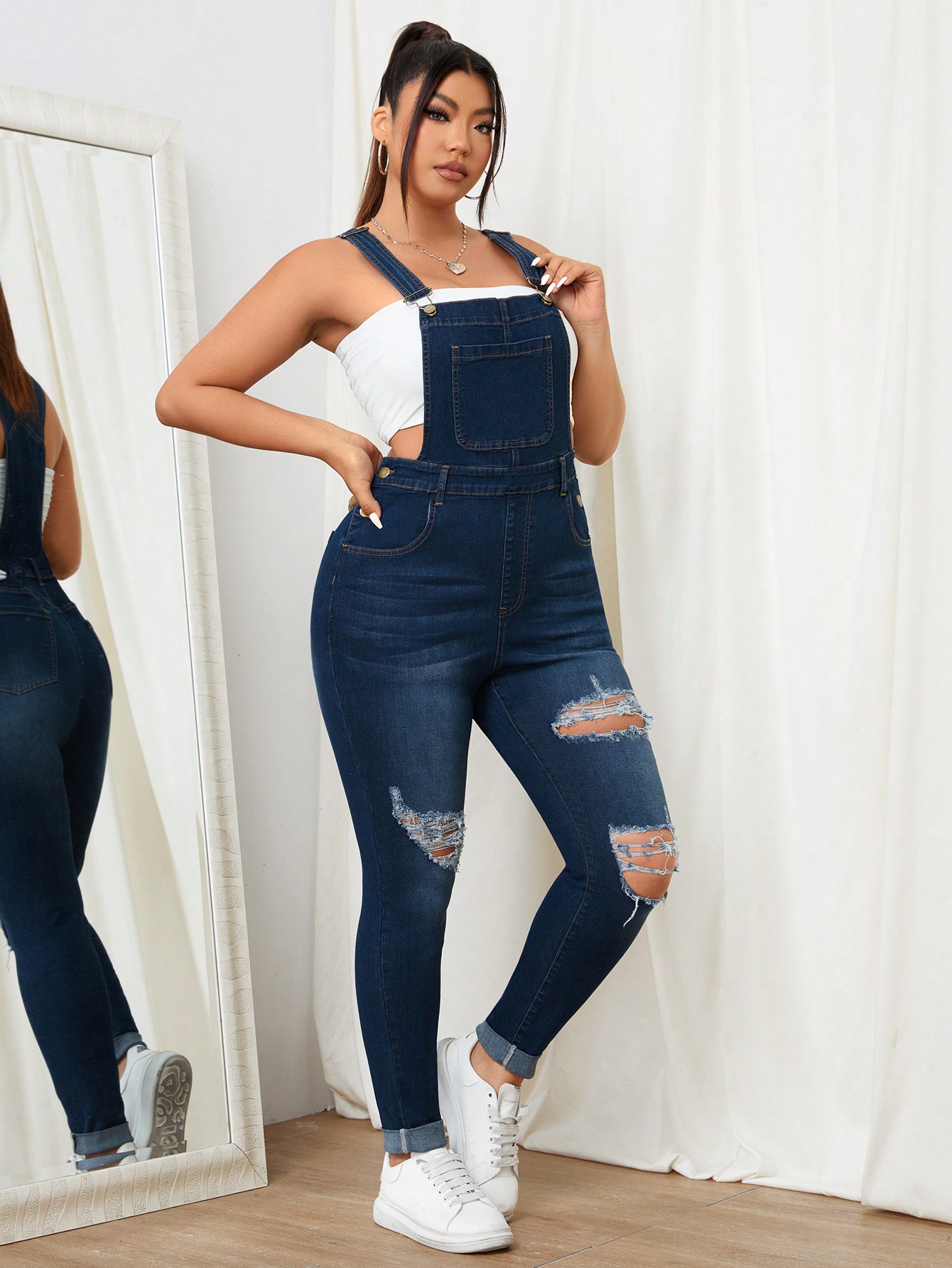 In Casual Plus Size Denim Overalls