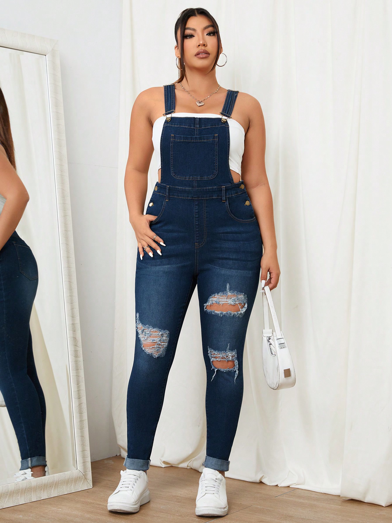 In Casual Plus Size Denim Overalls