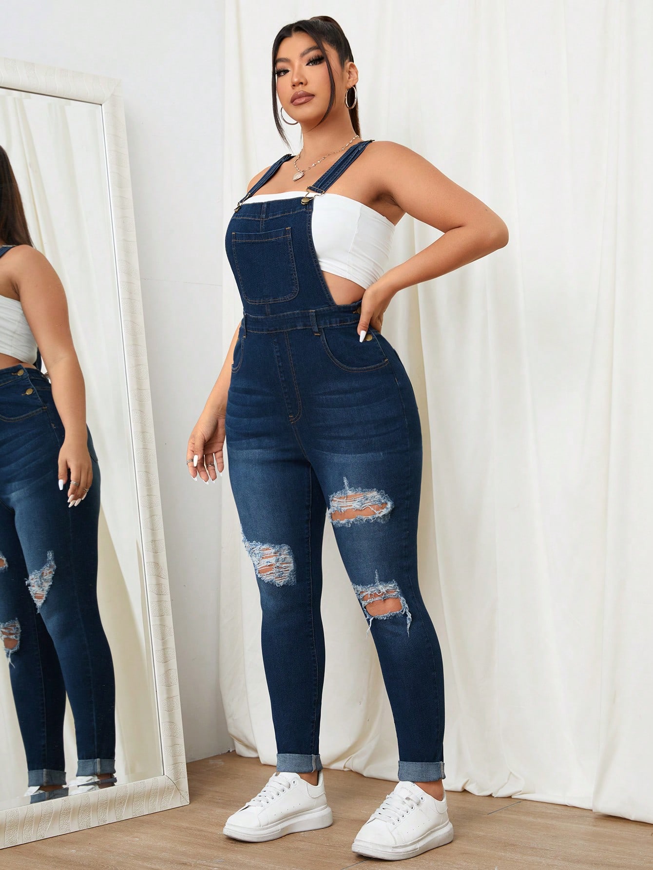 In Casual Plus Size Denim Overalls