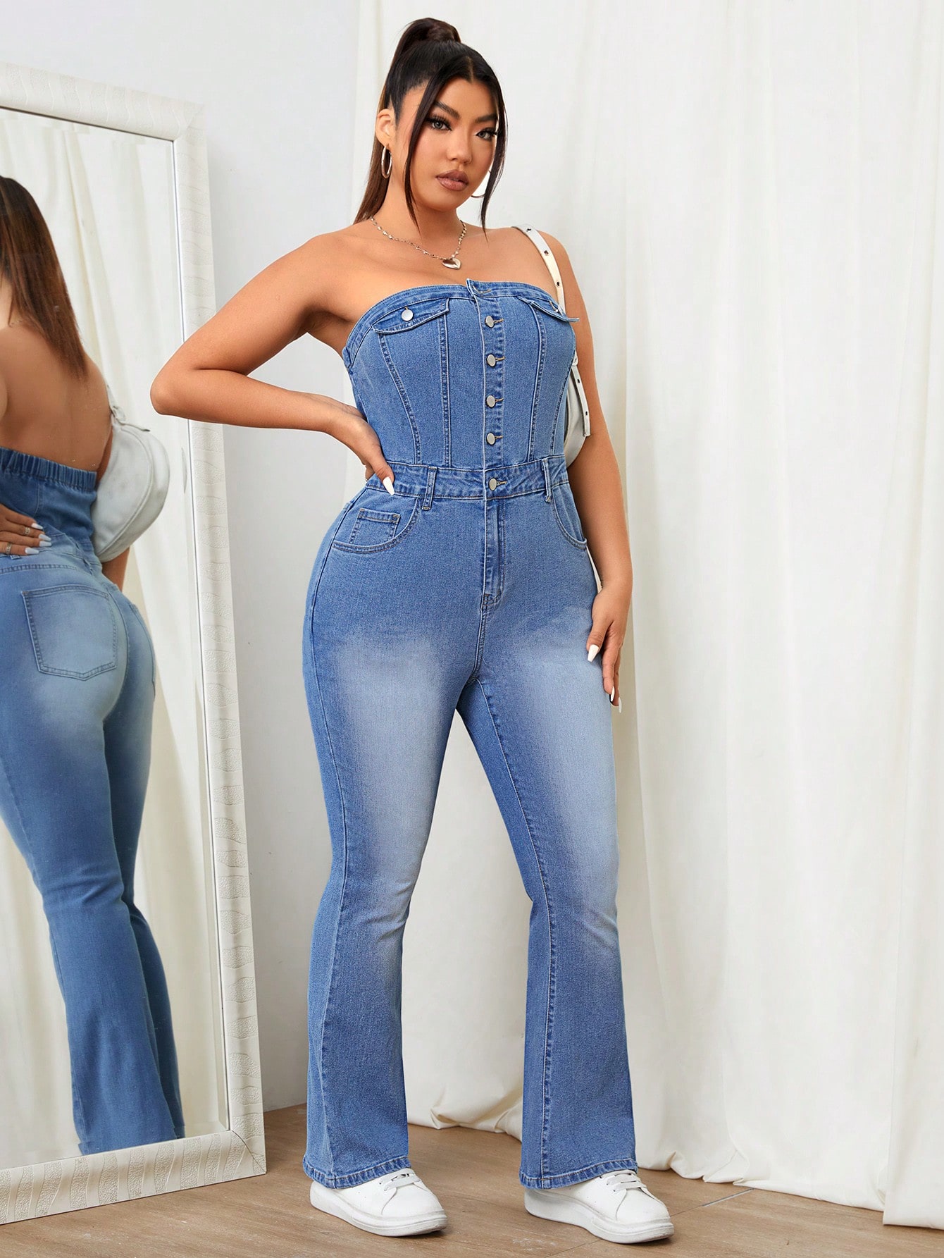 In Casual Plus Size Denim Overalls