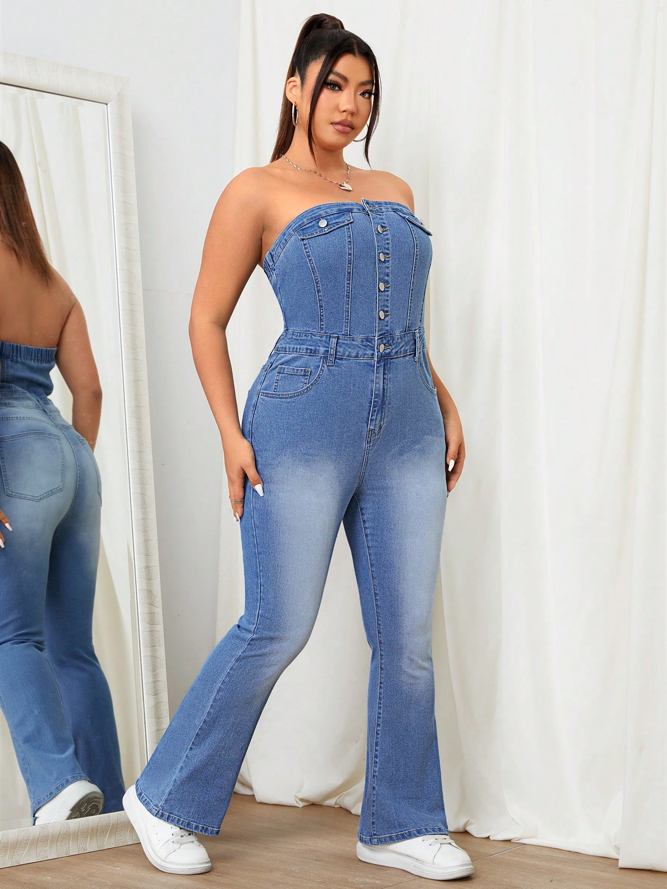 In Casual Plus Size Denim Overalls