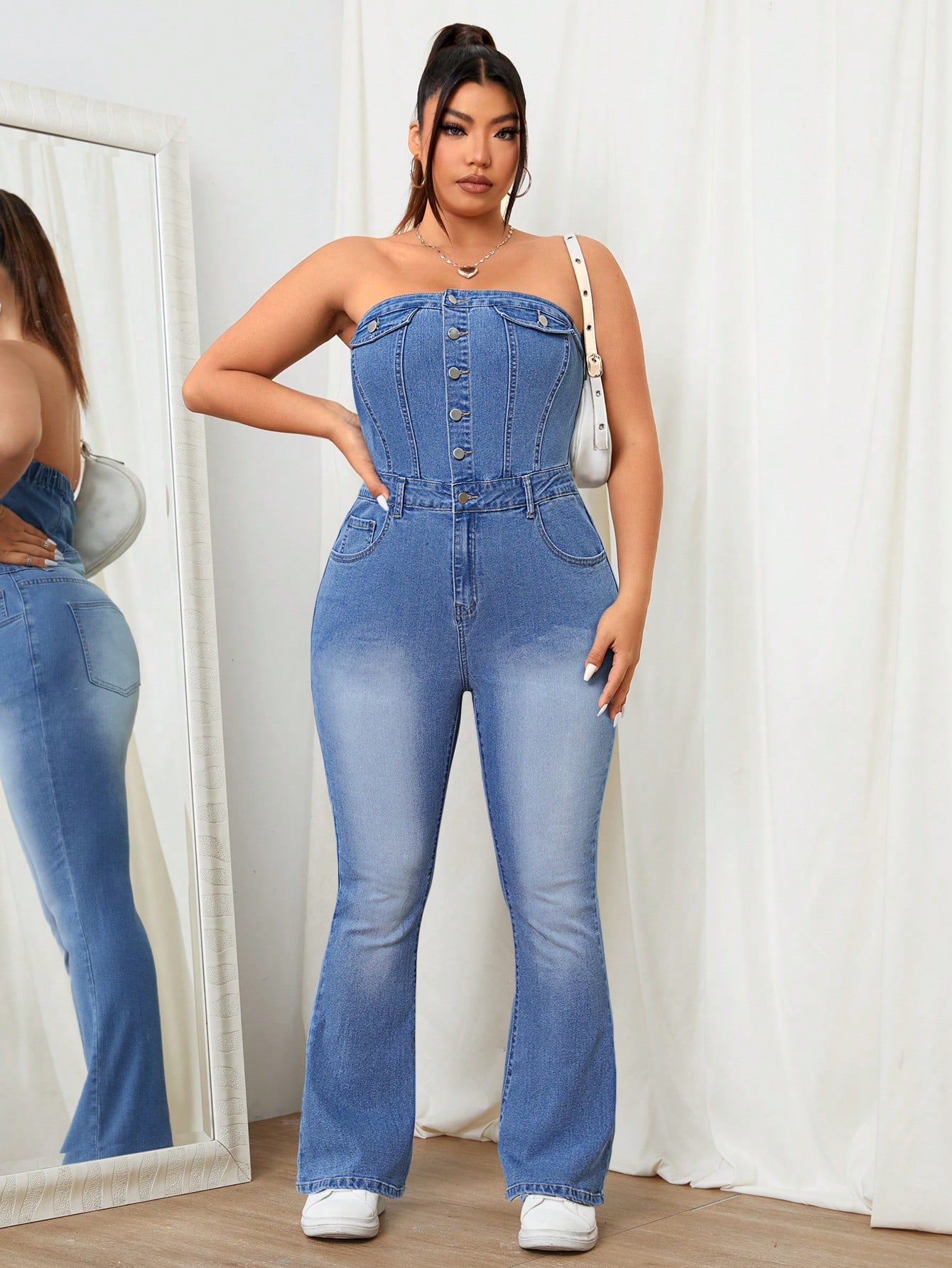 In Casual Plus Size Denim Overalls