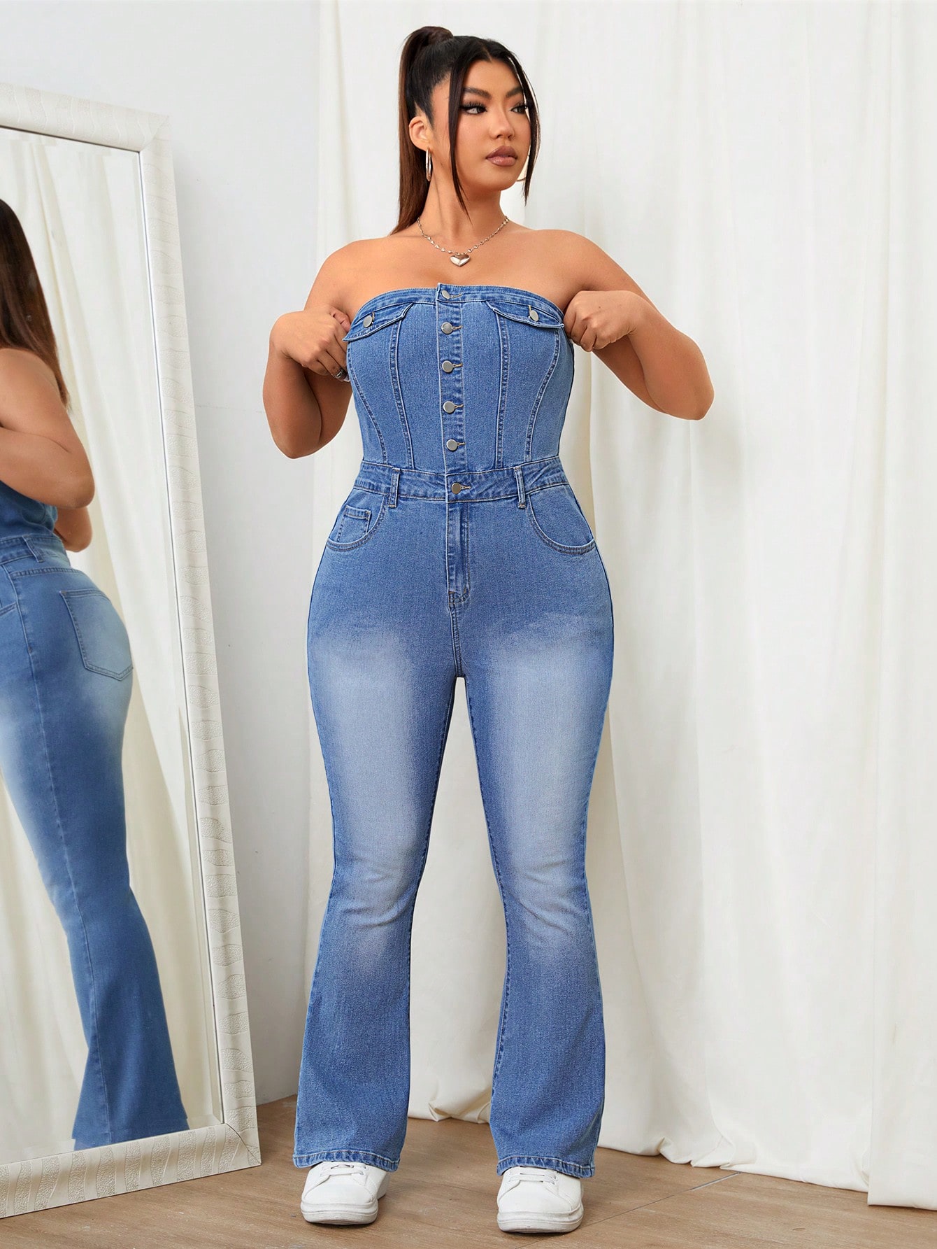 In Casual Plus Size Denim Overalls