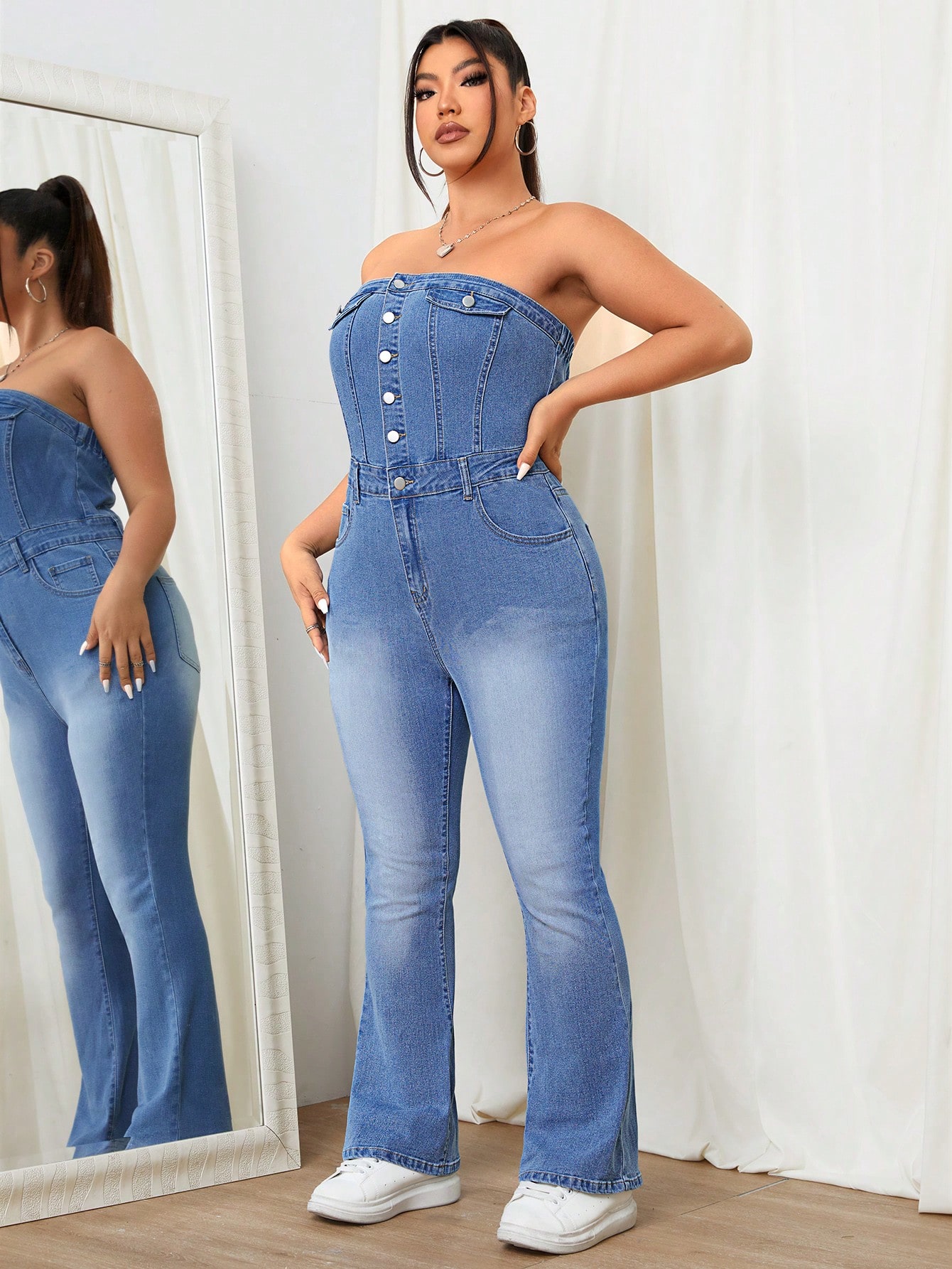 In Casual Plus Size Denim Overalls