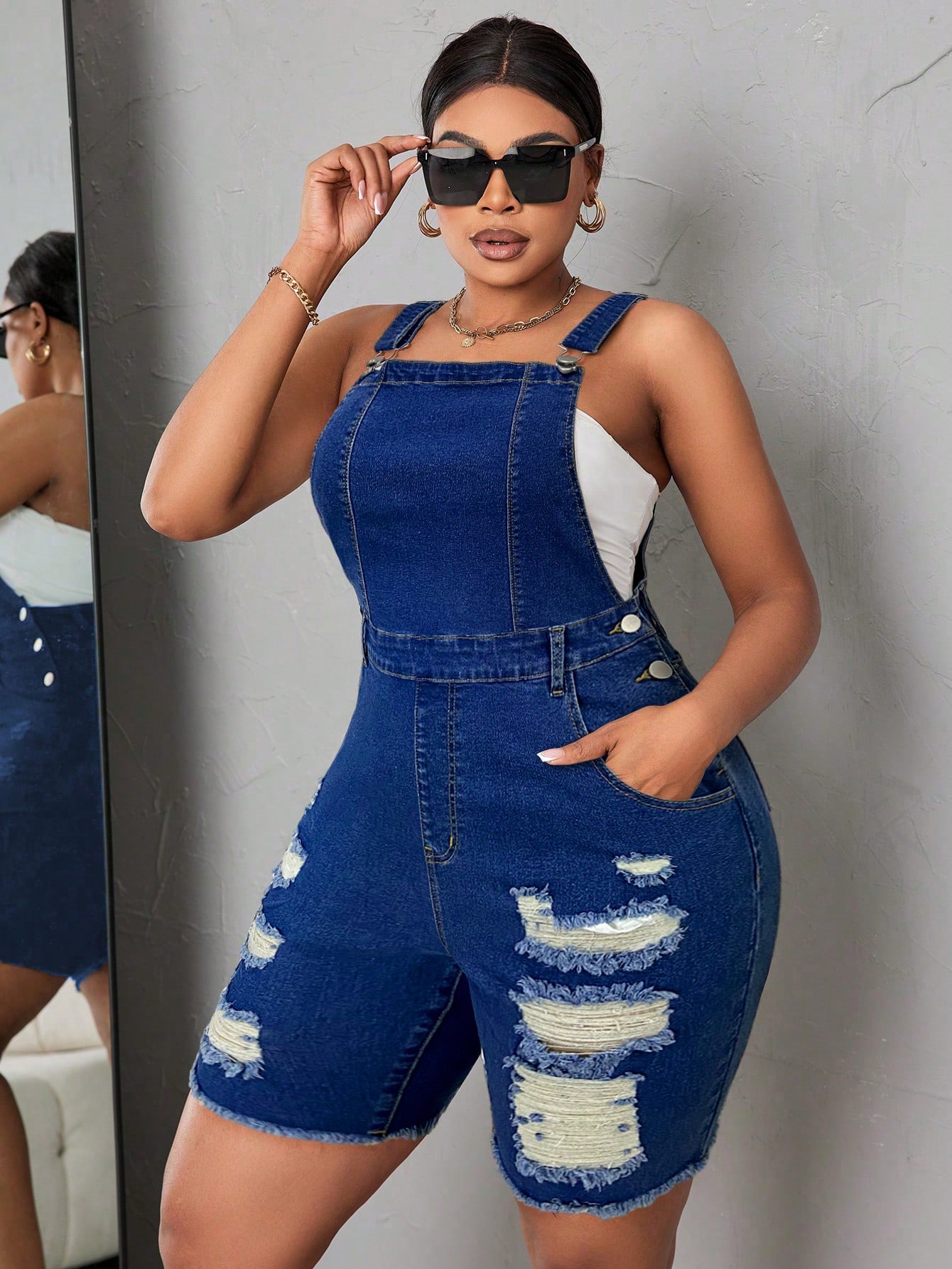 In Casual Plus Size Denim Overalls