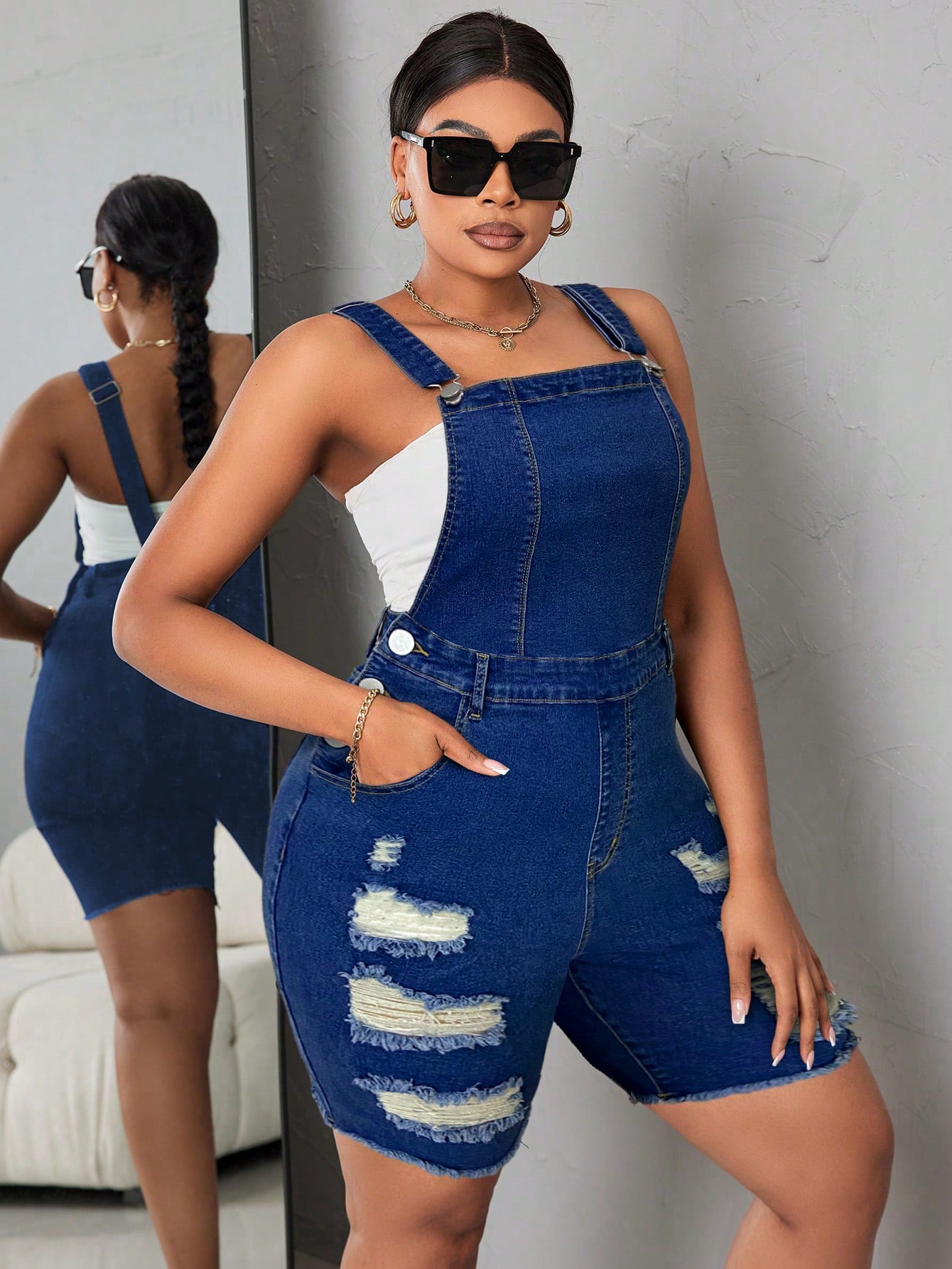 In Casual Plus Size Denim Overalls