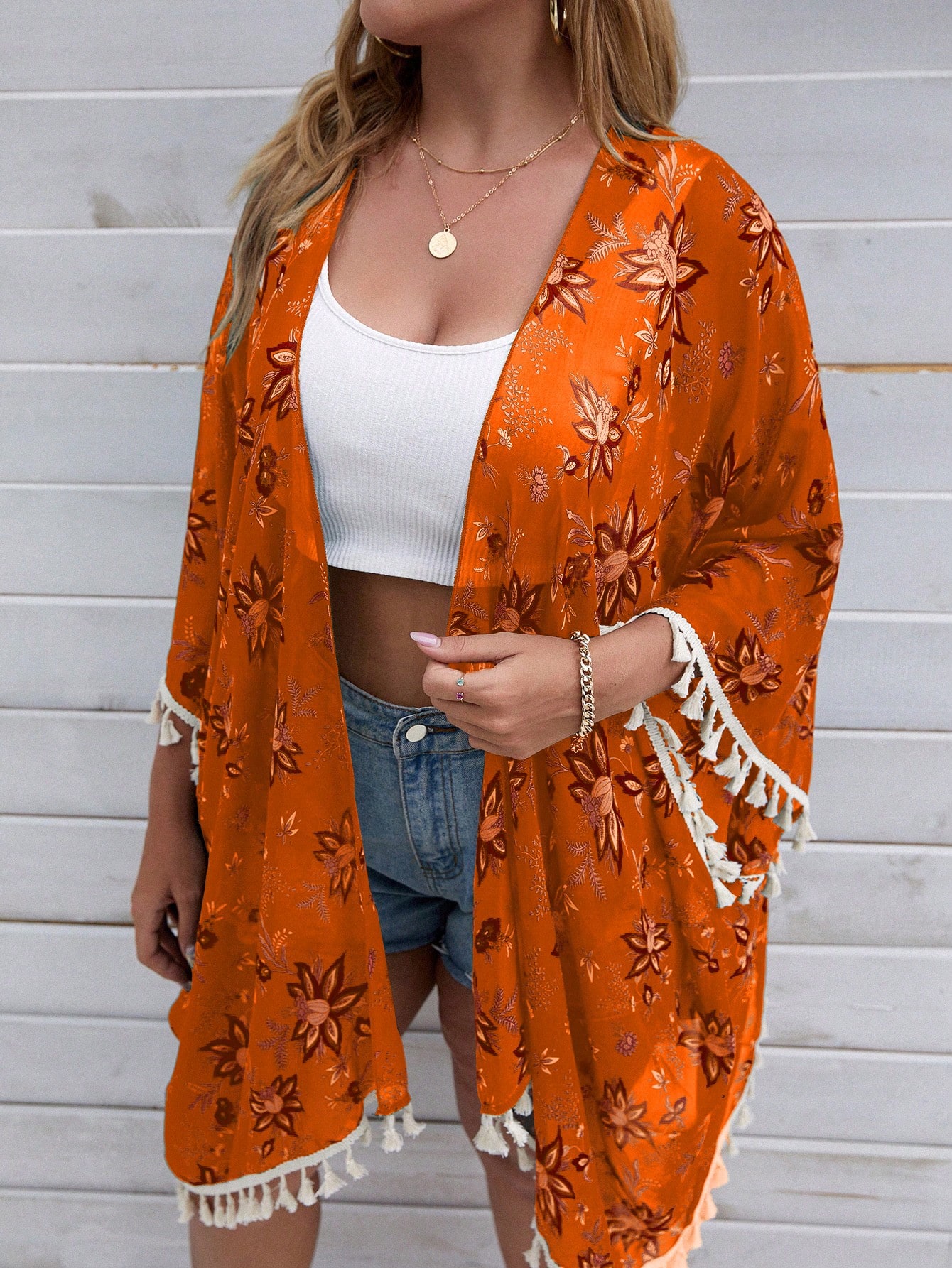 In Long Sleeve Plus Size Kimonos